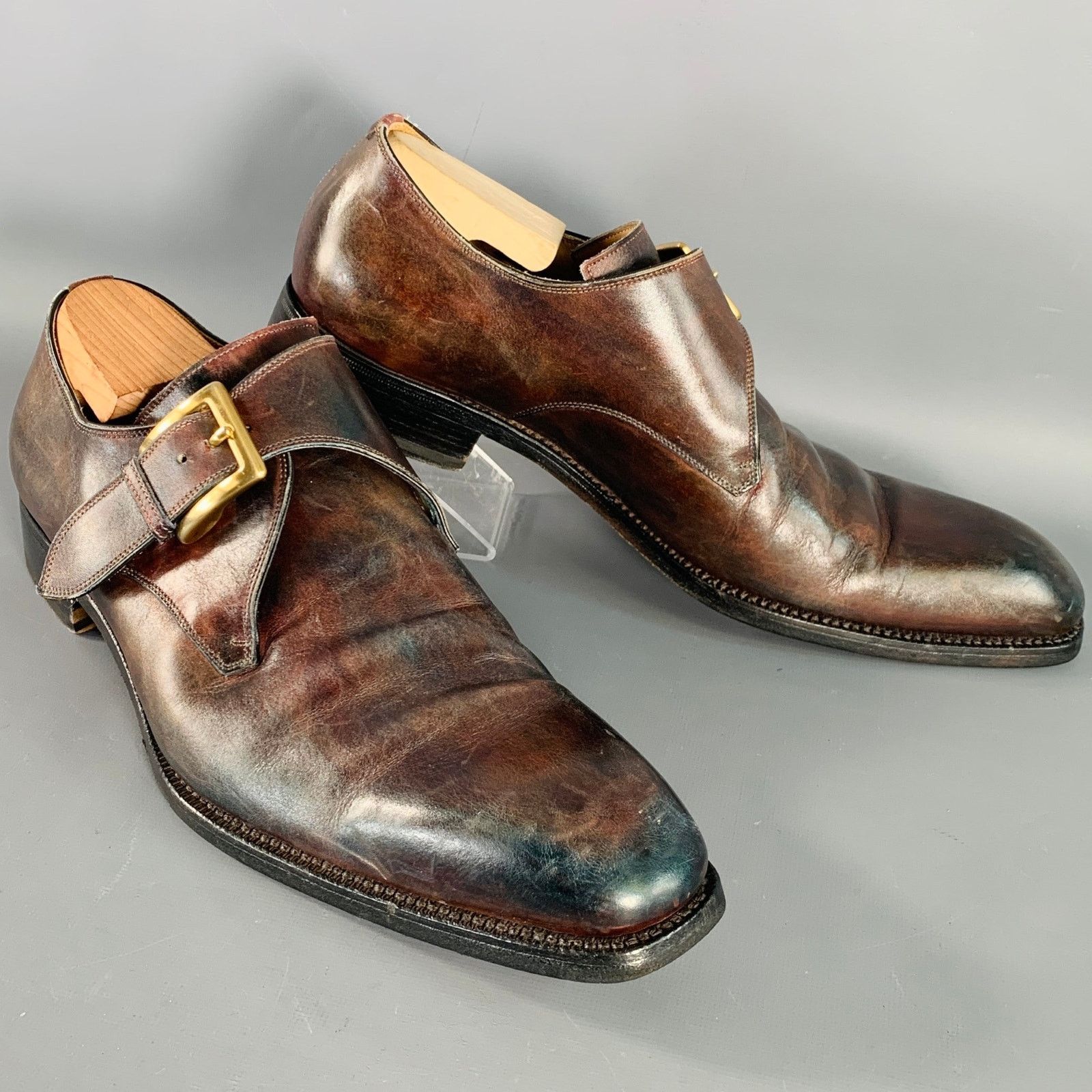 Other CALZOLERIA HARRIS Brown Antique Leather Monk Strap Loafers Size US 12 / EU 45 - 1 Thumbnail