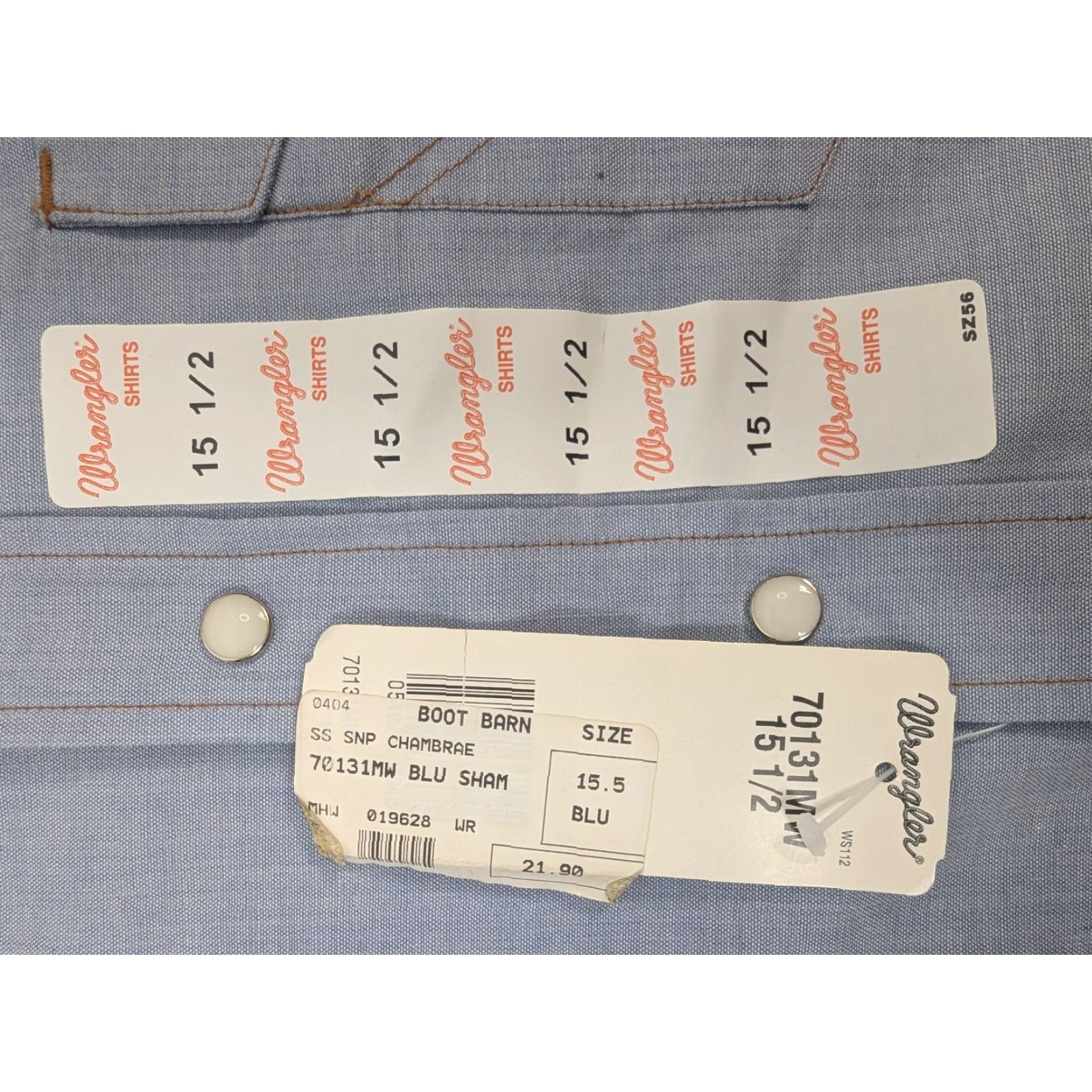 Wrangler VINTAGE Wrangler Light Blue Chambray Pearl Snap Western SS Shirt Men's XL Blue Cowboy Cut Work 90s Wrangler Cowboy Cut Shirt Size US XL / EU 56 / 4 - 6 Thumbnail