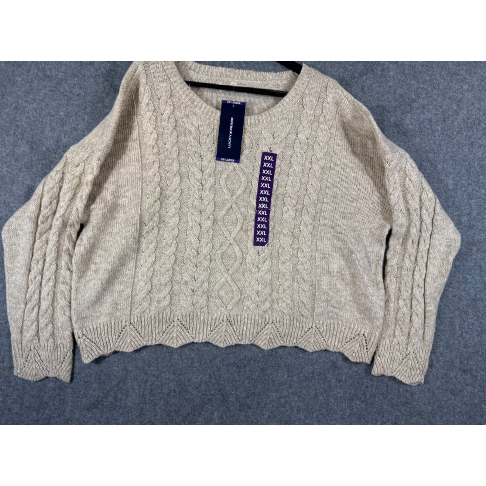 Lucky Brand Lucky Brand Sweater Womens 2XL Beige Gold Flecks Cable Knit Pullover NWT Size XXL / US 16-18 / IT 52-54 - 4 Thumbnail