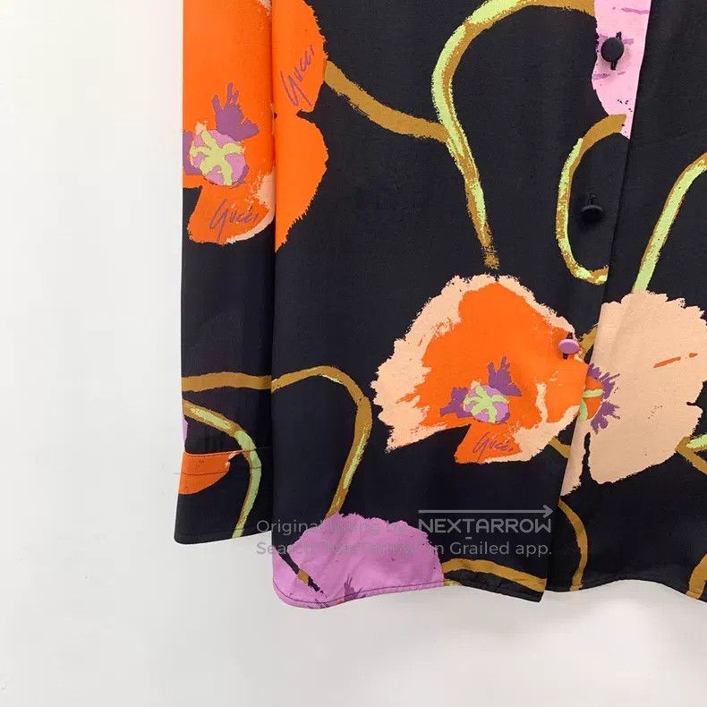 Gucci Gucci Black floral printed mulberry silk lapel single-brea Size XS / US 0-2 / IT 36-38 - 4 Thumbnail
