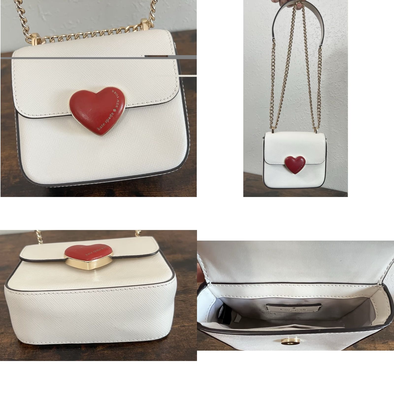 Vintage VINTAGE kate spade New York Crossbody Purse Women Small Kate Love White Leather Gold Hardware Heart Brief description not needed Size ONE SIZE - 8 Thumbnail