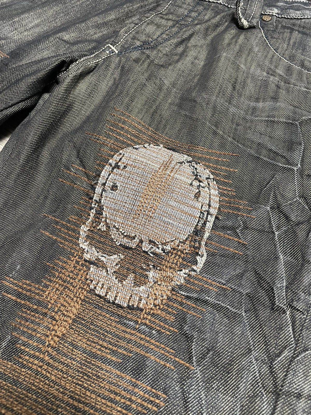 Other Vintage Mondo Distressed Skull Graphic Patchwork Jeans Denim Size US 36 / EU 52 - 9 Thumbnail