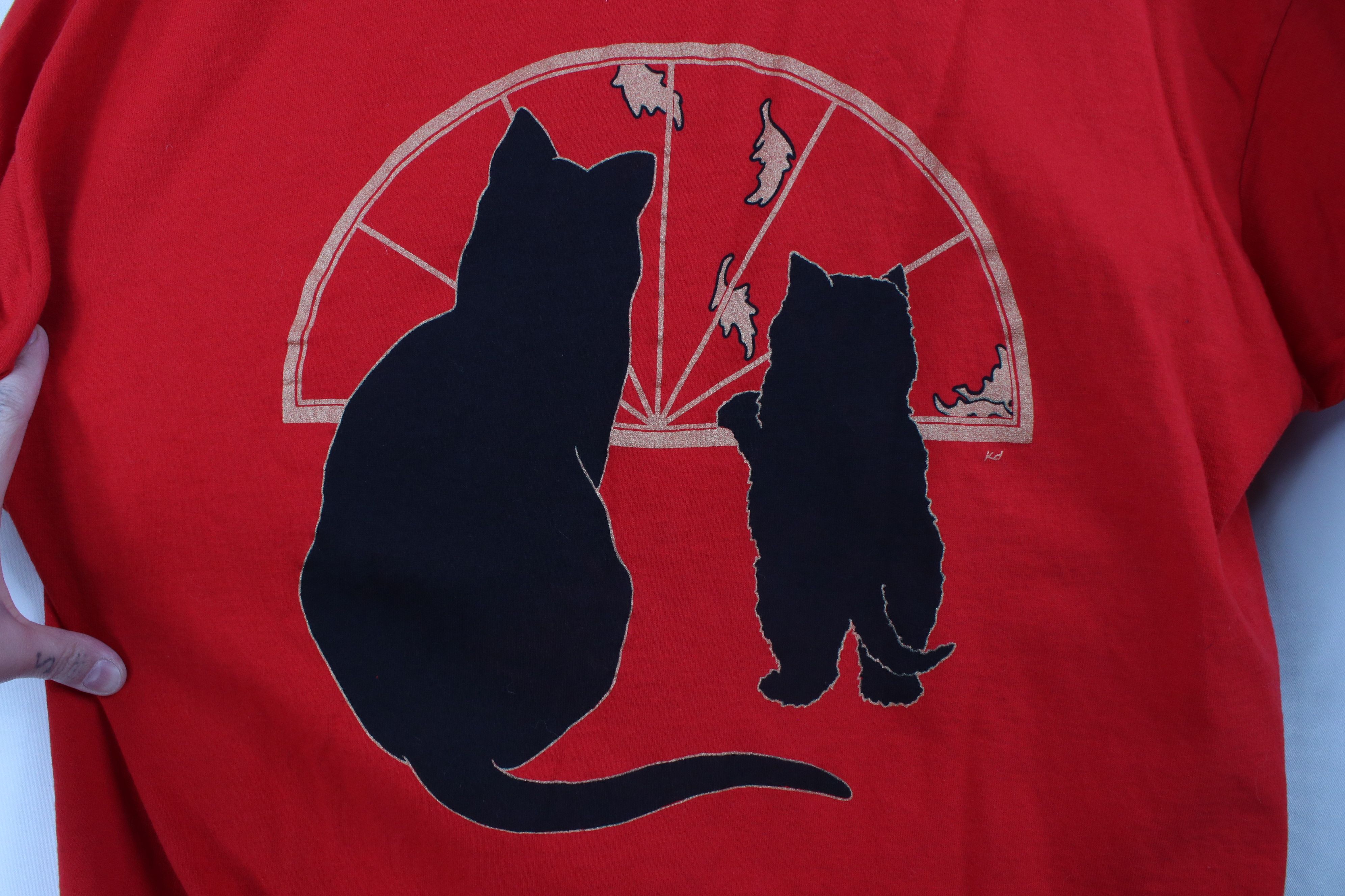 Vintage Vintage 90s Streetwear Black Cat Kitten Window T-Shirt USA Size XL / US 12-14 / IT 48-50 - 4 Thumbnail