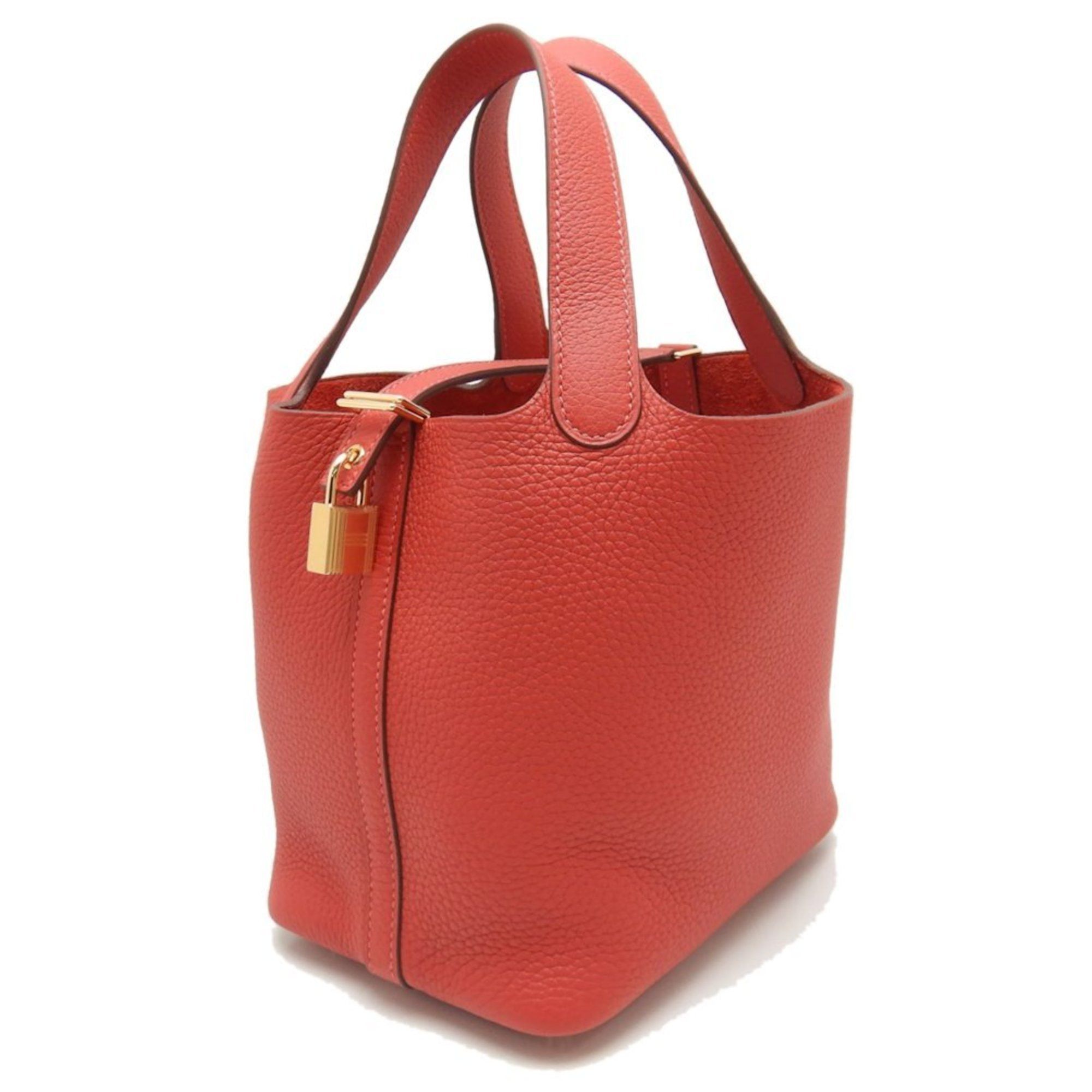 image of Hermes Picotan Lock Pm Handbag Taurillon Clemence Vermilion 250331 ☆New in Gold, Women's