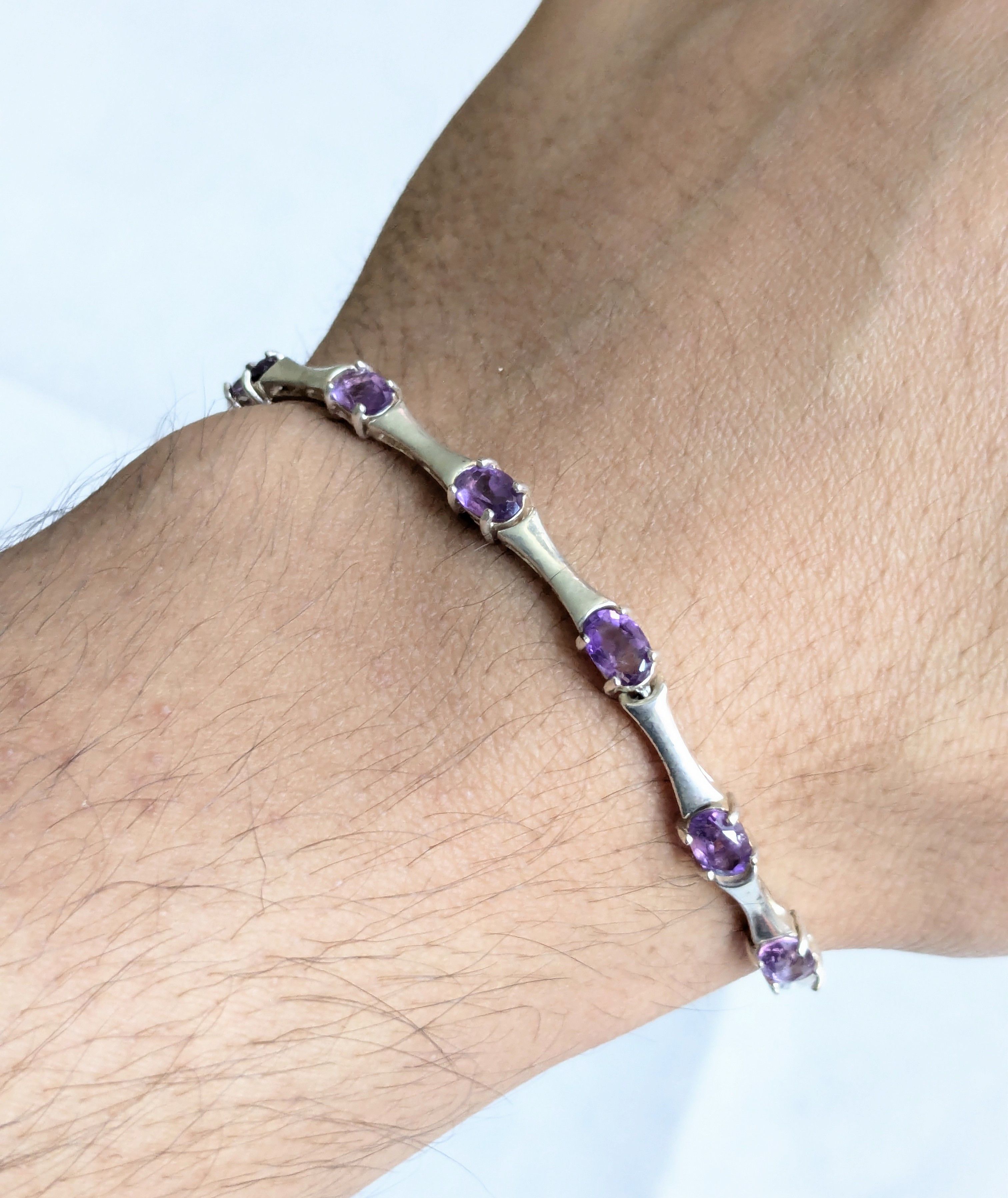 Jewelry Vintage Sterling Silver Tennis Bracelet Oval Amethyst 7" Size ONE SIZE - 10 Thumbnail