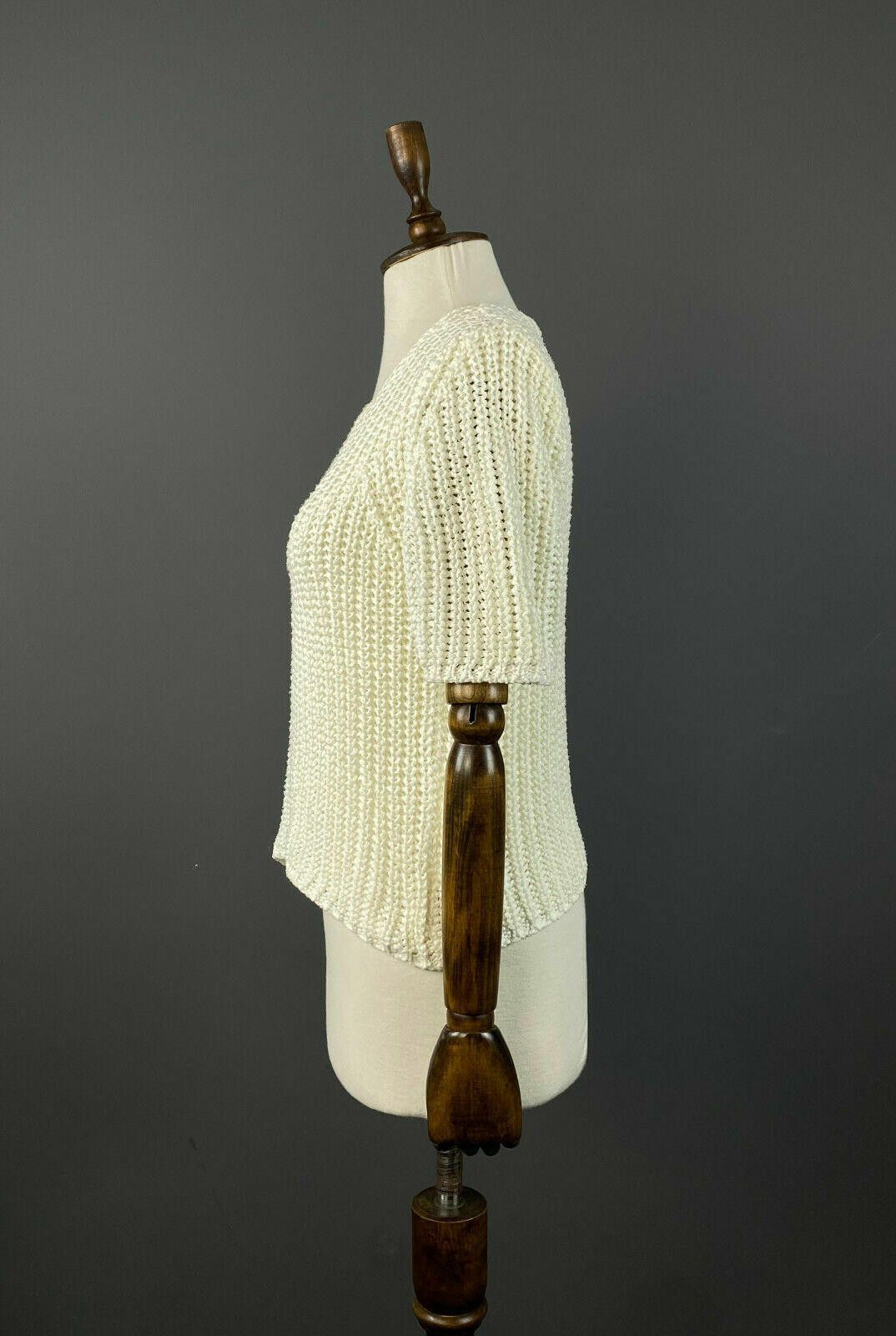 Designer Elisa Cavaletti White Short Sleeve Chunky Knit Sweater L Size M / US 6-8 / IT 42-44 - 4 Thumbnail