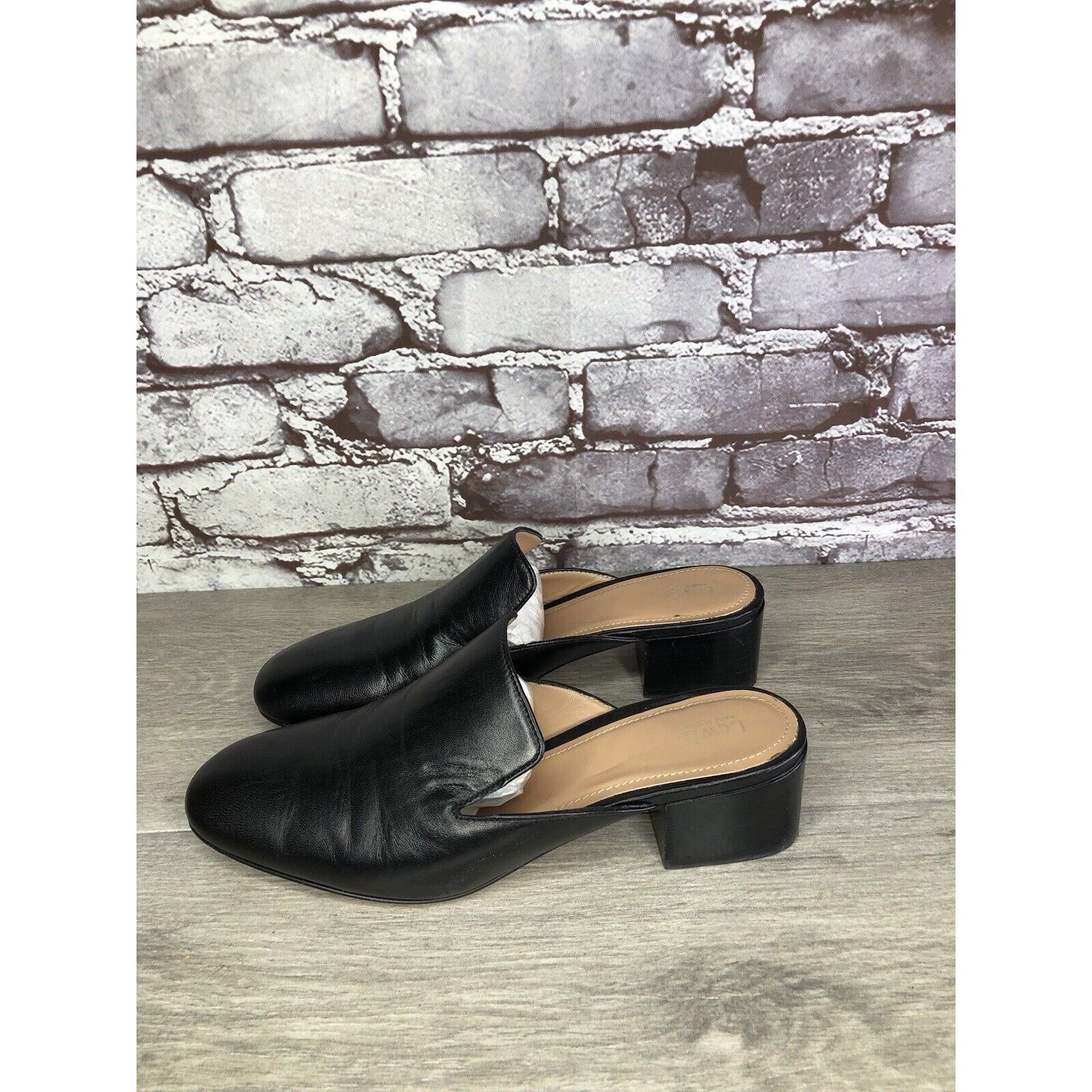 Other Lewit Black Leather Slip On Block Heel Mules Dress Shoes Wom Size US 7 / IT 37 - 20 Thumbnail