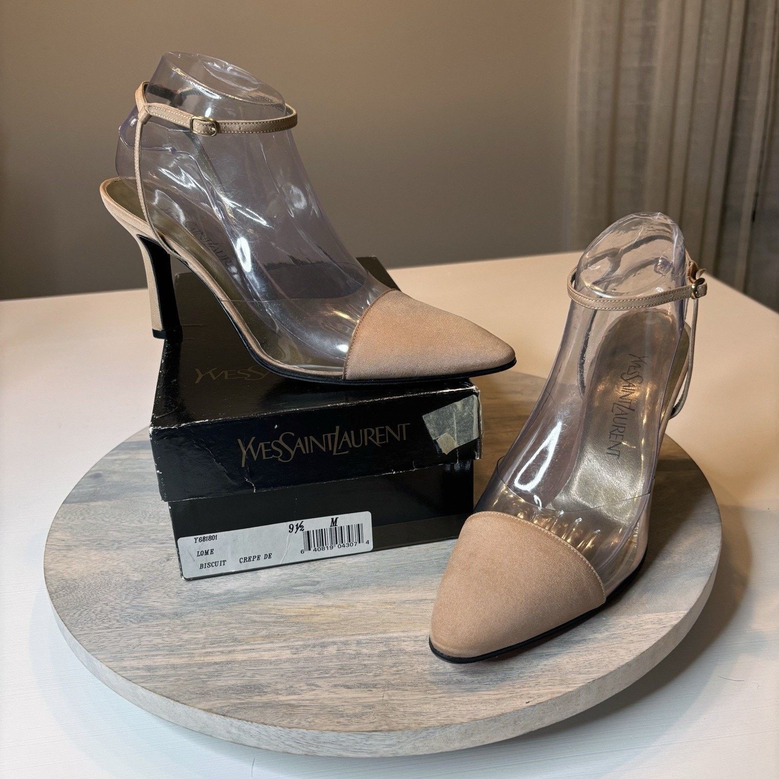 Saint Laurent Paris Saint Laurent Vintage Beige and Clear Ankle Wrap Pumps 9.5 M Size US 9.5 / IT 39.5 - 1 Thumbnail