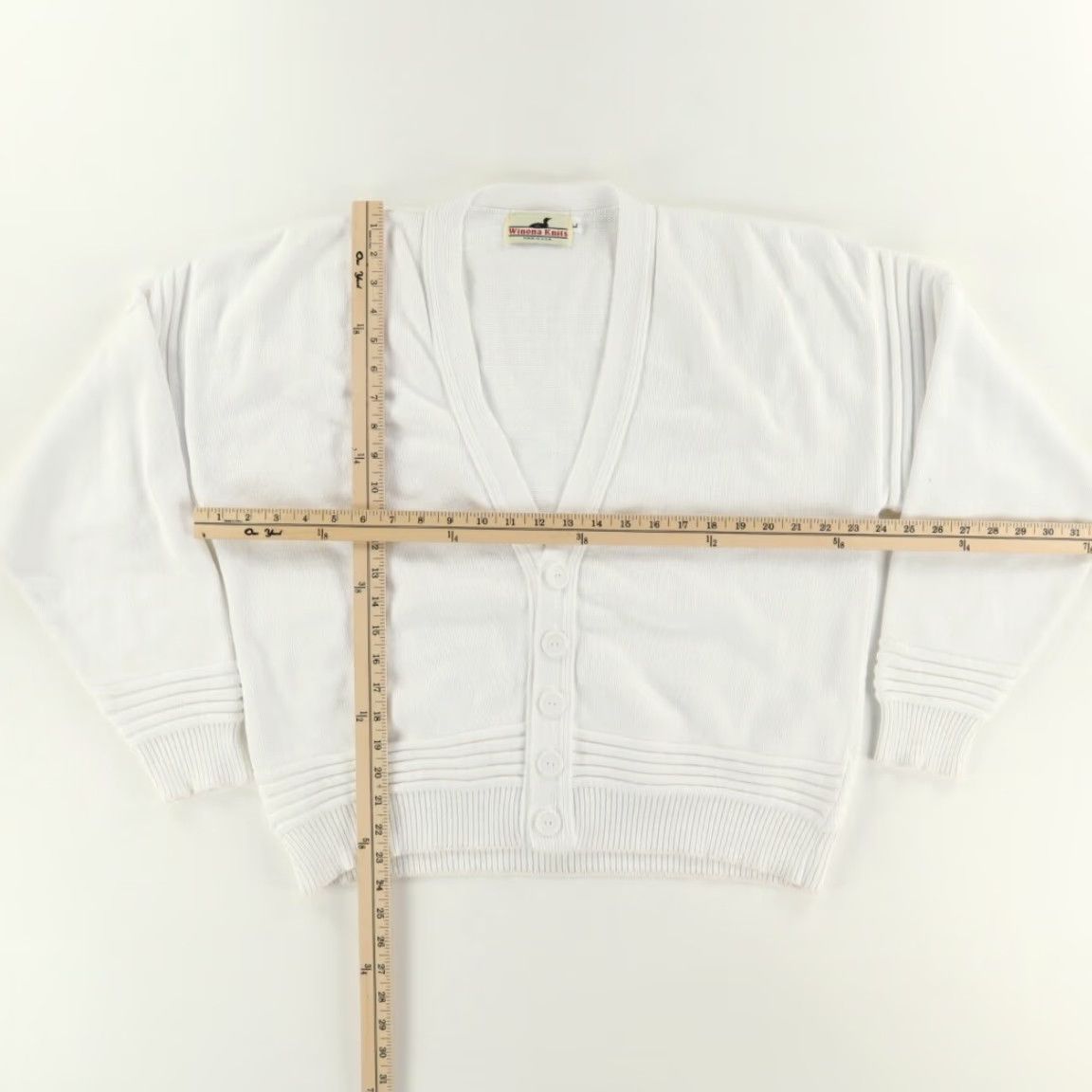 Vintage VTG Winona Knits Cardigan Long Sleeve Sweater White Men's L Shirt Vintage Cardigan Solid Crew Neck Relaxed Fit 24in Pit to Pit 24in Length Mens Size US L / EU 52-54 / 3 - 3 Thumbnail