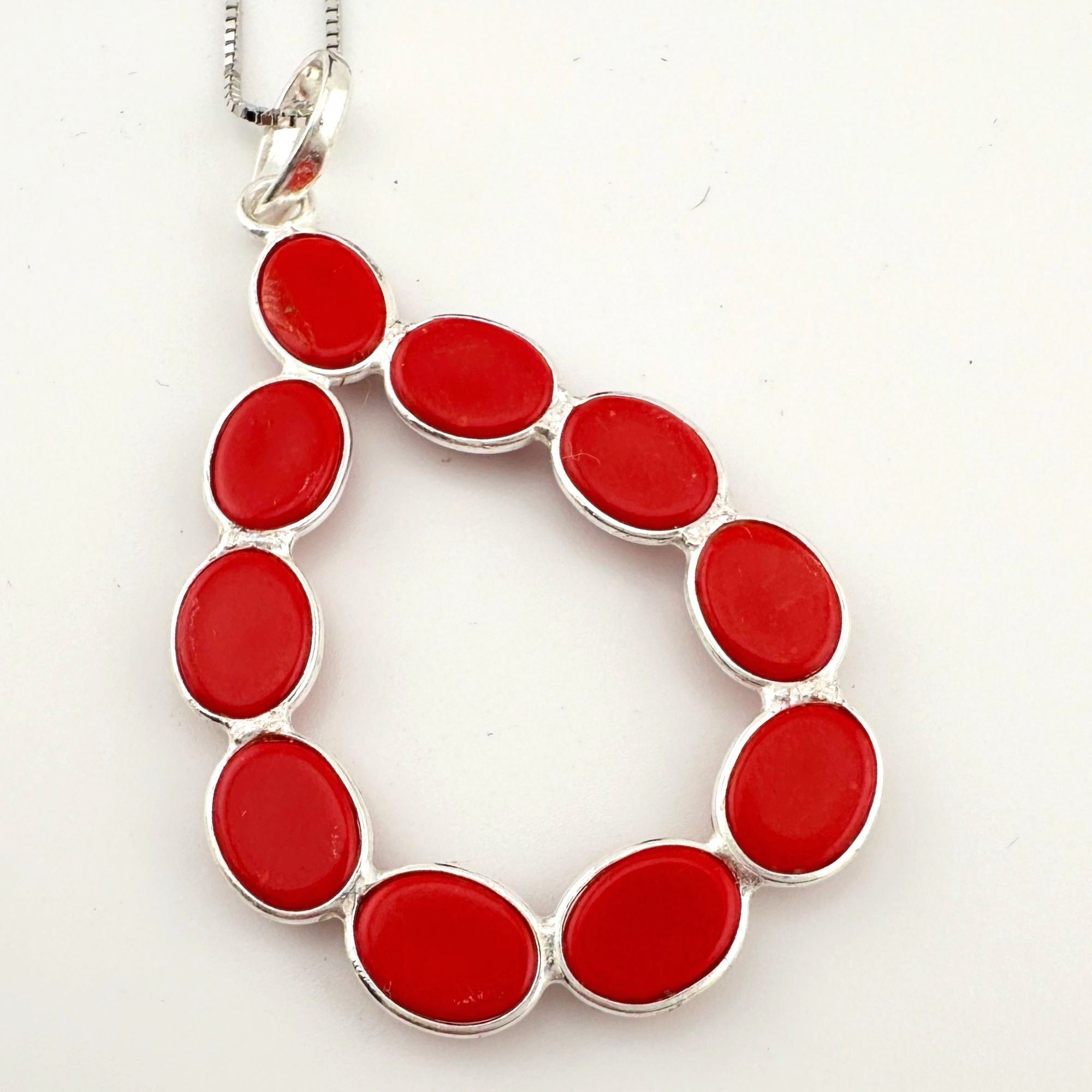 Other Modern 8.5 ct Red Coral Bold Teardrop Pendant - 24" Sterling Size ONE SIZE - 1 Thumbnail
