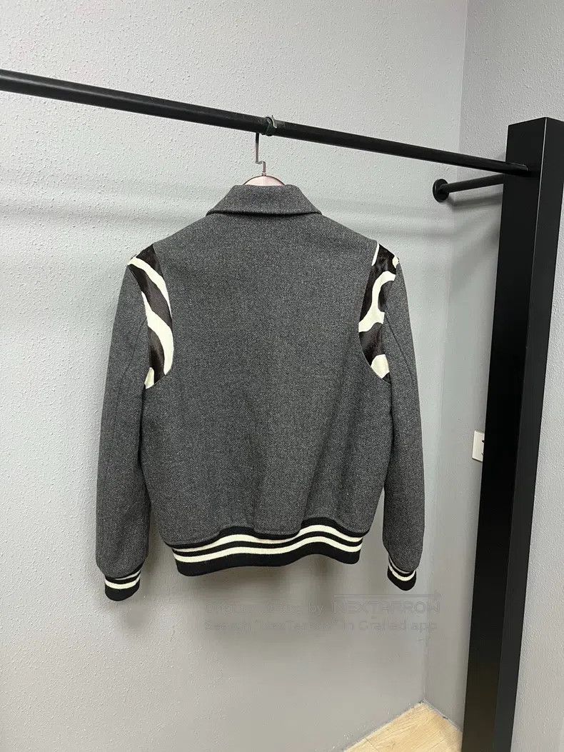 Saint Laurent Paris Saint Laurent Paris Grey Horsehair Patchwork Baseball Jack Size US M / EU 48-50 / 2 - 2 Thumbnail