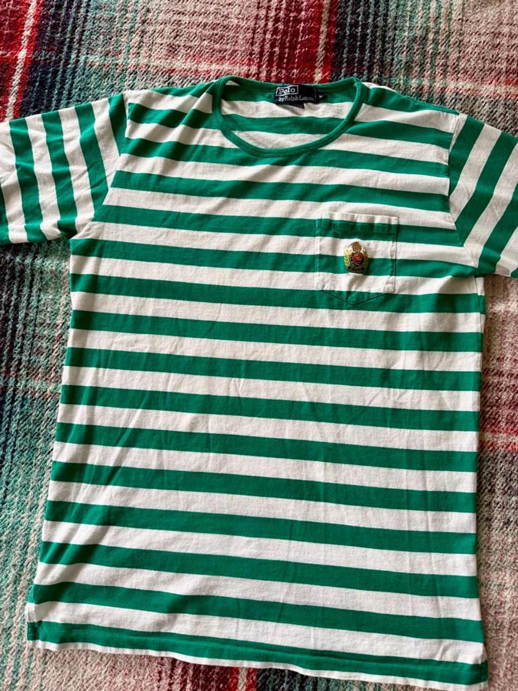 Polo Ralph Lauren 90s Polo Ralph Lauren Kelly Green Stripe Pocket Tee Size US M / EU 48-50 / 2 - 3 Thumbnail