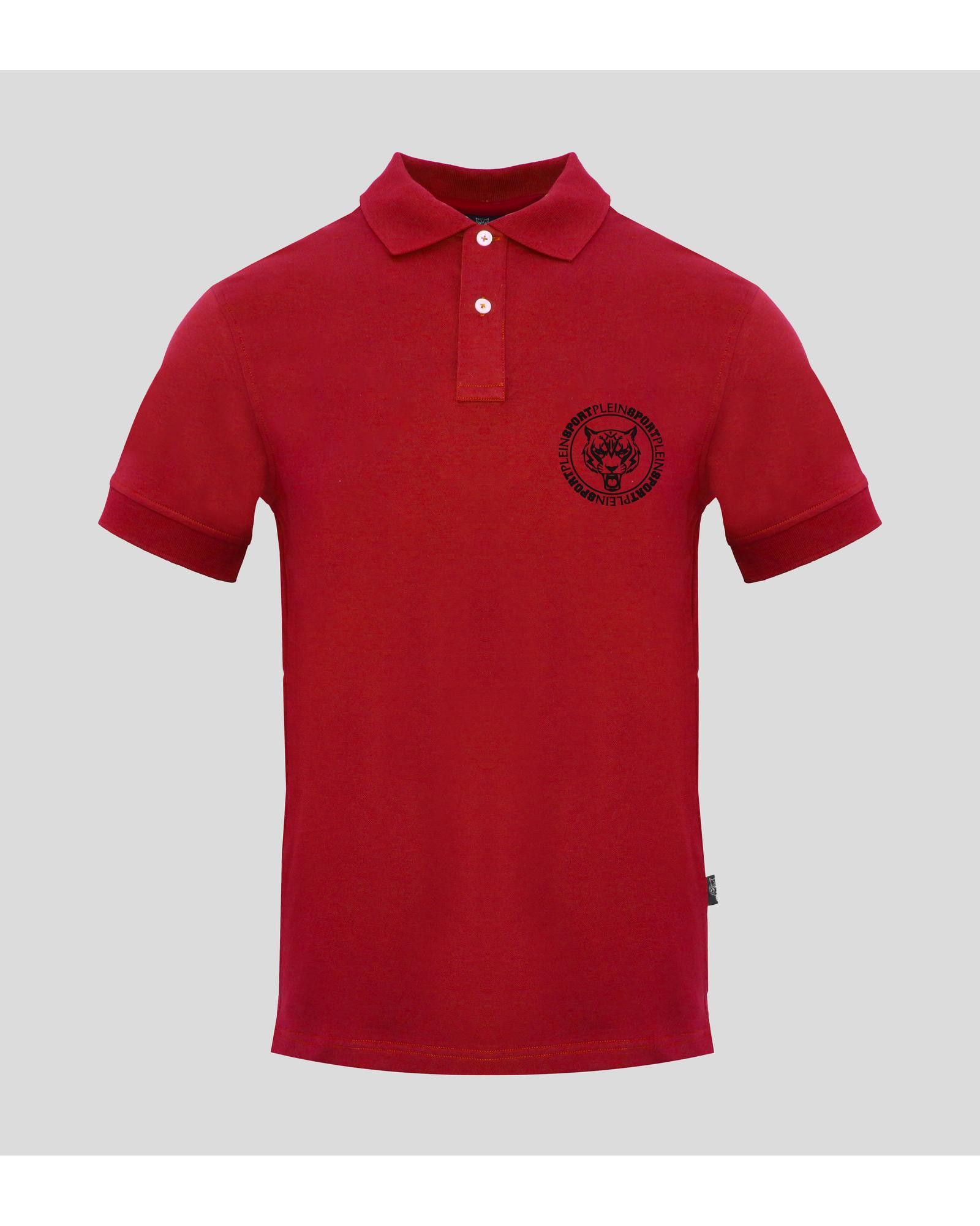 image of Philipp Plein Short Sleeve Cotton Polo With Button Fastening in Red, Men's (Size XL)