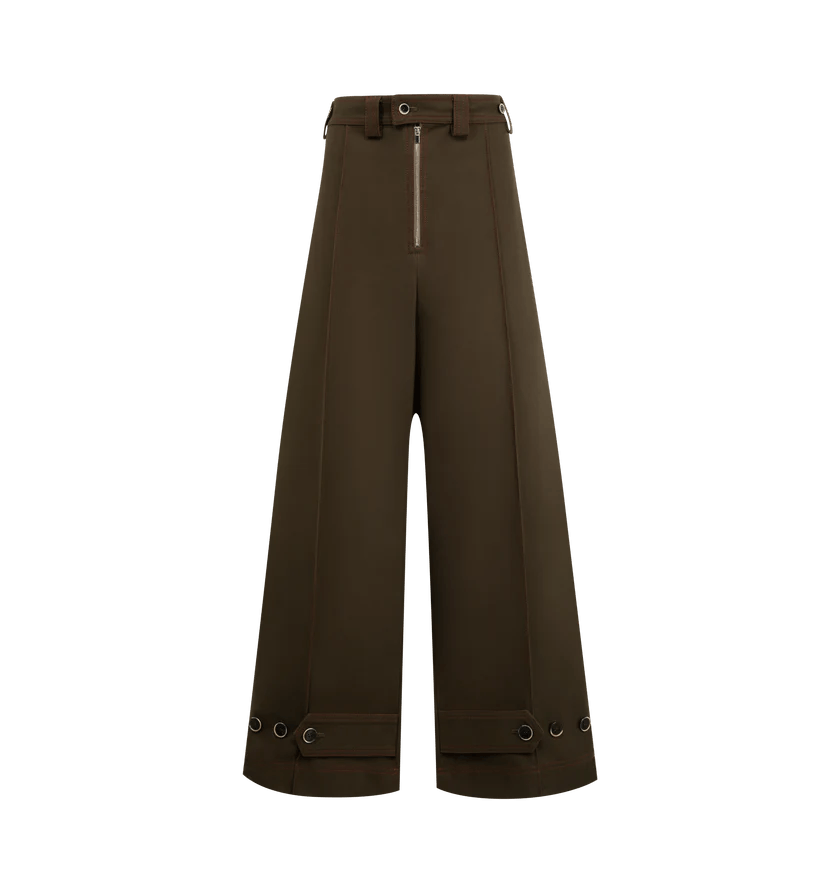 Christopher John Rogers o1h1sh11225 Wide Leg Tab Trouser in Dark Brown Size 28" / US 6 / IT 42 - 1 Thumbnail