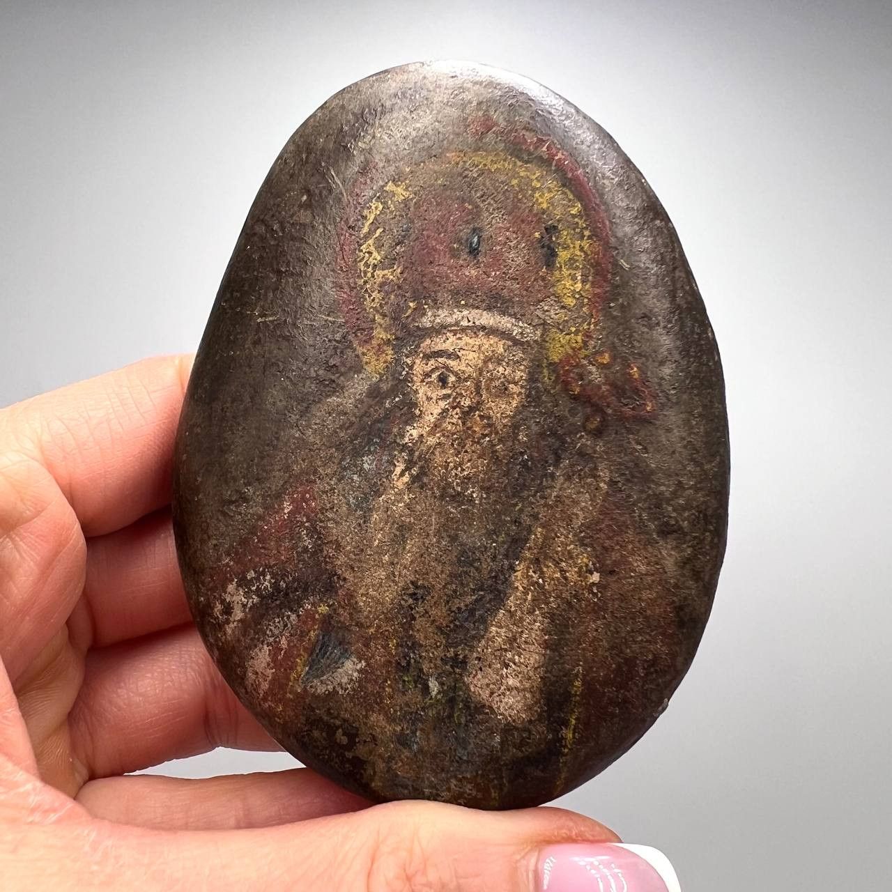 Other Rare 19th Hand Painted Stone Icon of Saint Nicholas Antique Size ONE SIZE - 1 Thumbnail