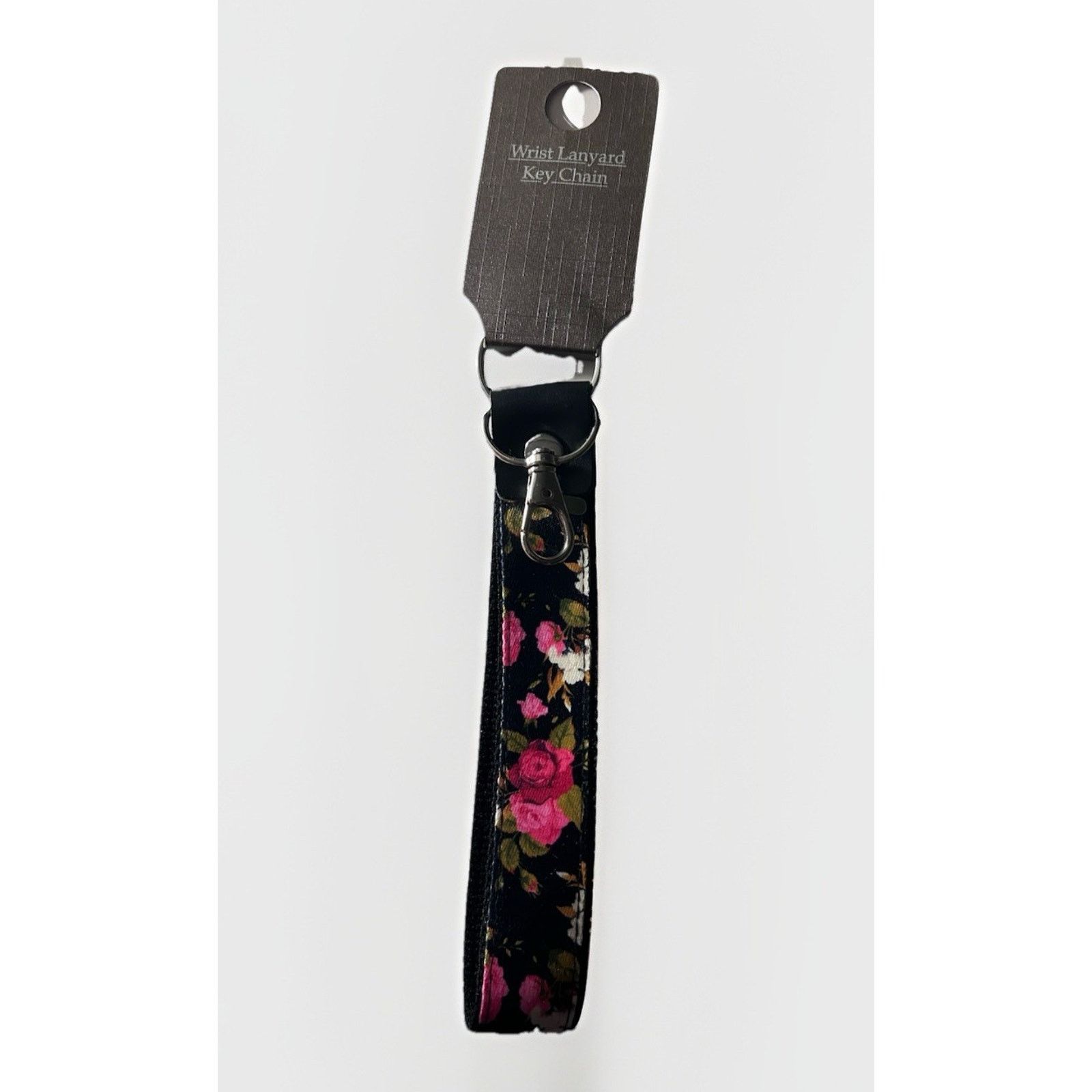 Other Floral Keychain Strap Black Pink Rose Fabric Key Ring Holder Size ONE SIZE - 1 Thumbnail