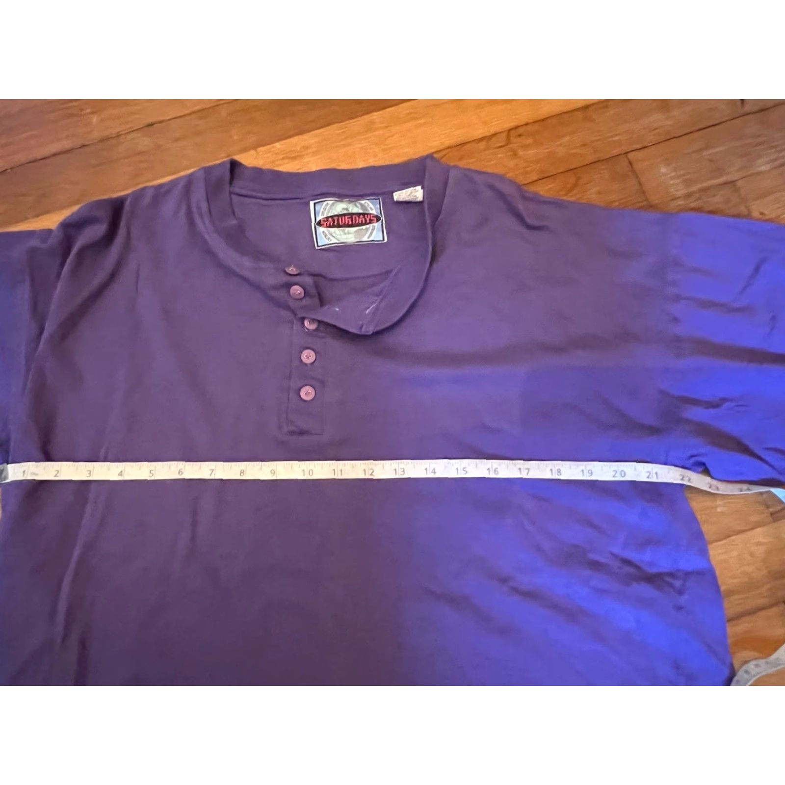 Saturdays NYC VINTAGE Saturdays Henley Shirt Men’s L Purple 90s Short Sleeve Button Up Size US L / EU 52-54 / 3 - 7 Thumbnail