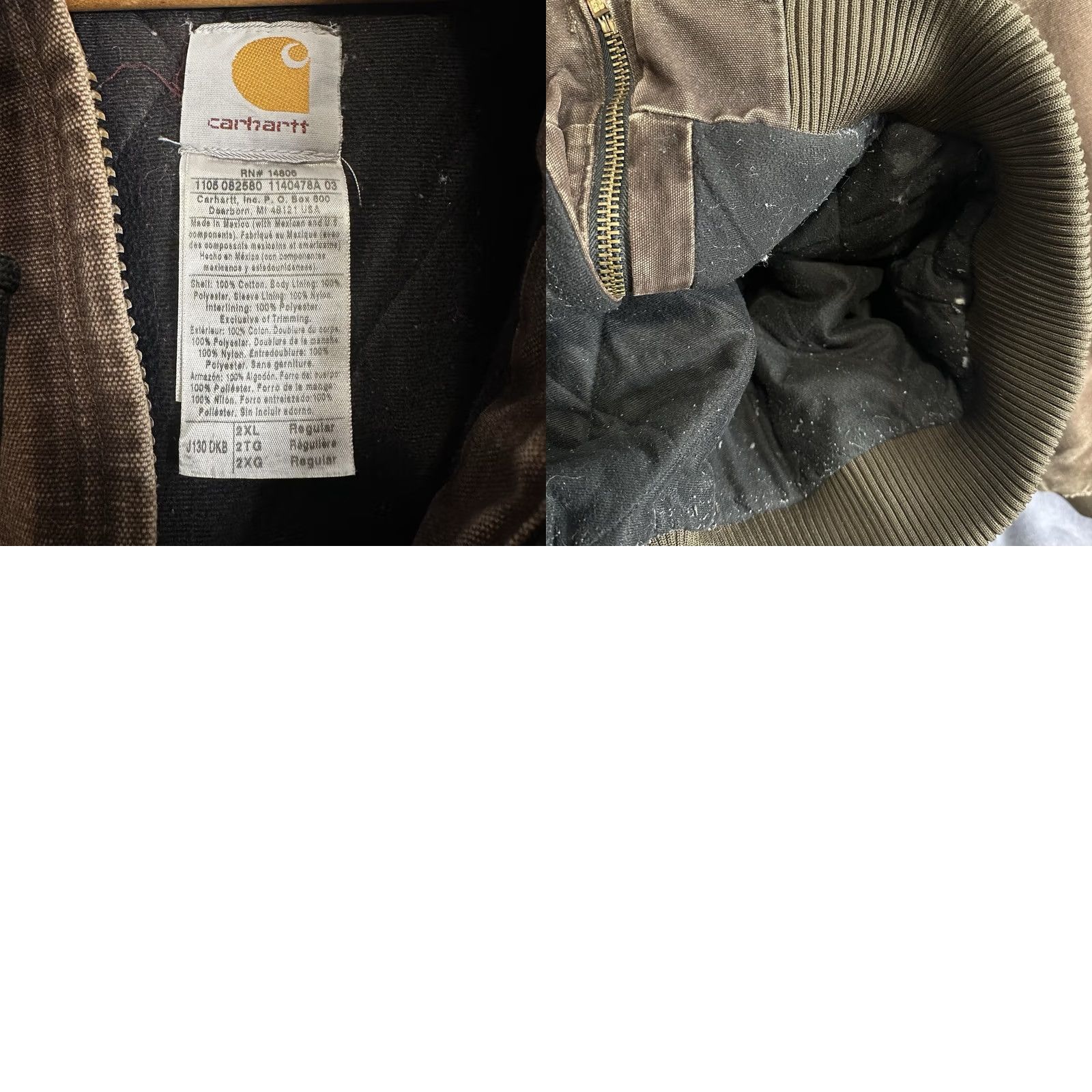 Carhartt VINTAGE Carhartt J130 DKB Quilted Duck Canvas Hooded Jacket Dark Brown Regular 2XL Hooded, Lined, Pockets, Full Zip, Workwear Mens Size US XXL / EU 58 / 5 - 8 Thumbnail