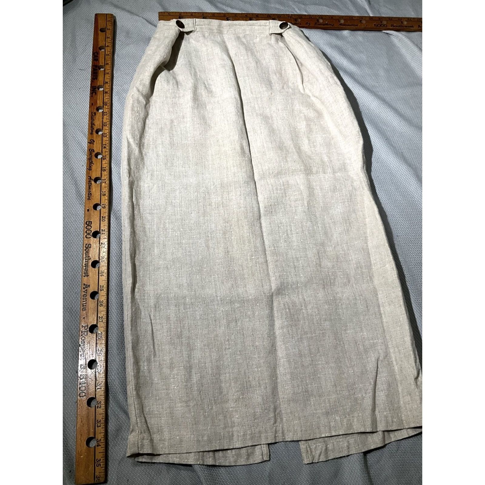 Vintage VINTAGE Eggplant Skirt Womens US Size 2 Beige 100% Linen Pencil Button Elastic Waist Long Skirt Body/Workwear/Party Womens Size 26" / US 2 / IT 38 - 2 Thumbnail