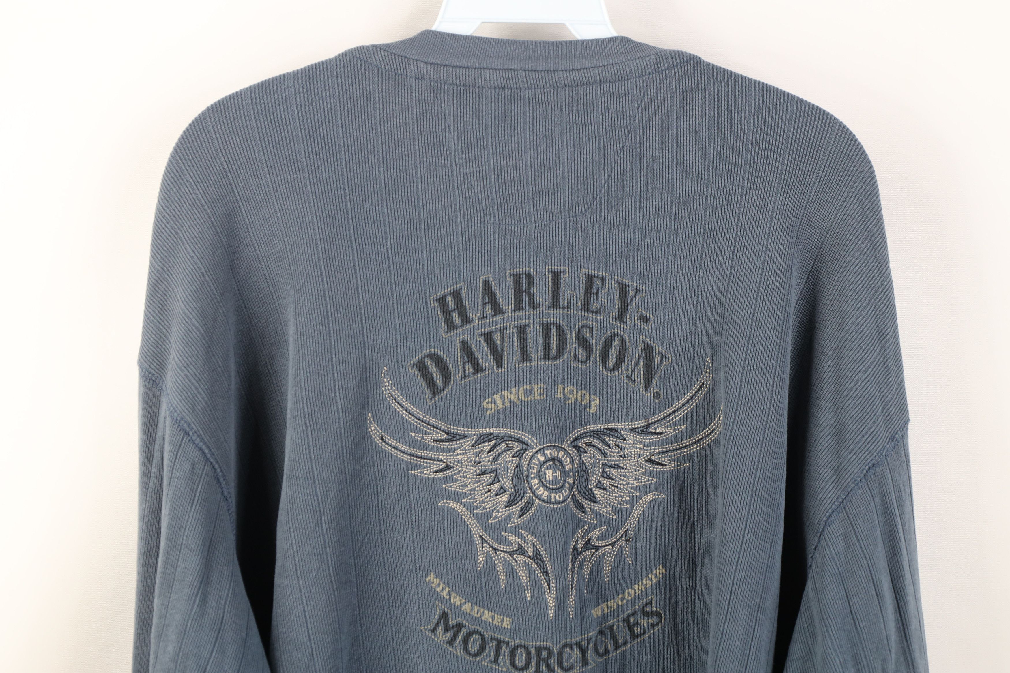 Harley Davidson Vintage 90s Harley Davidson Knit Long Sleeve Henley T-Shirt Size US XL / EU 56 / 4 - 13 Thumbnail