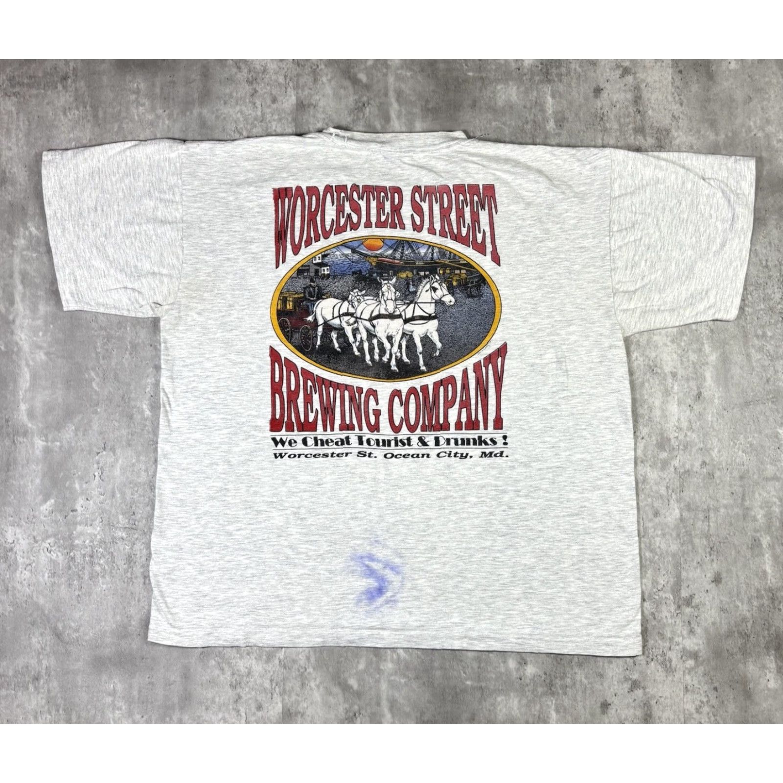 Gildan VINTAGE Worcestet Street Brewing T Shirt Beer Promo XL Gray Gildan Men Crew Neck Short Sleeve Graphic Print 90s Mens Size US XL / EU 56 / 4 - 2 Thumbnail
