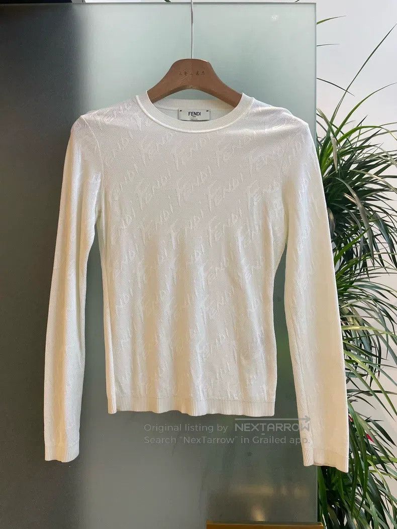 Fendi Fendi White Long Sleeve Knit Top Size S / US 4 / IT 40 - 1 Thumbnail