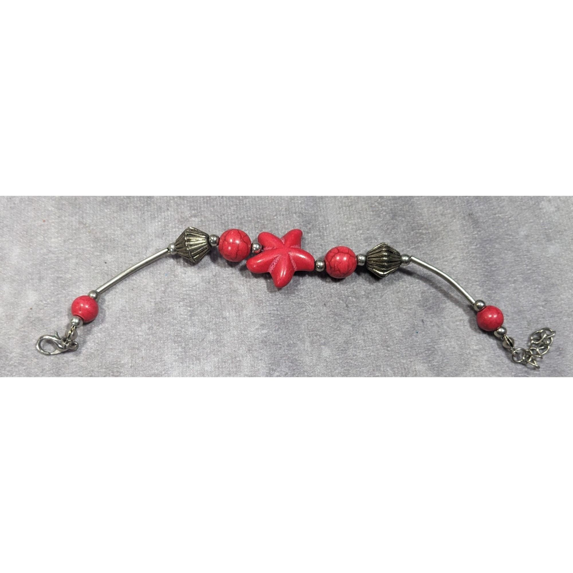Other Mermaidcore Red And Silver Tone Dyed Howlite Beaded Bracelet Size ONE SIZE - 3 Thumbnail
