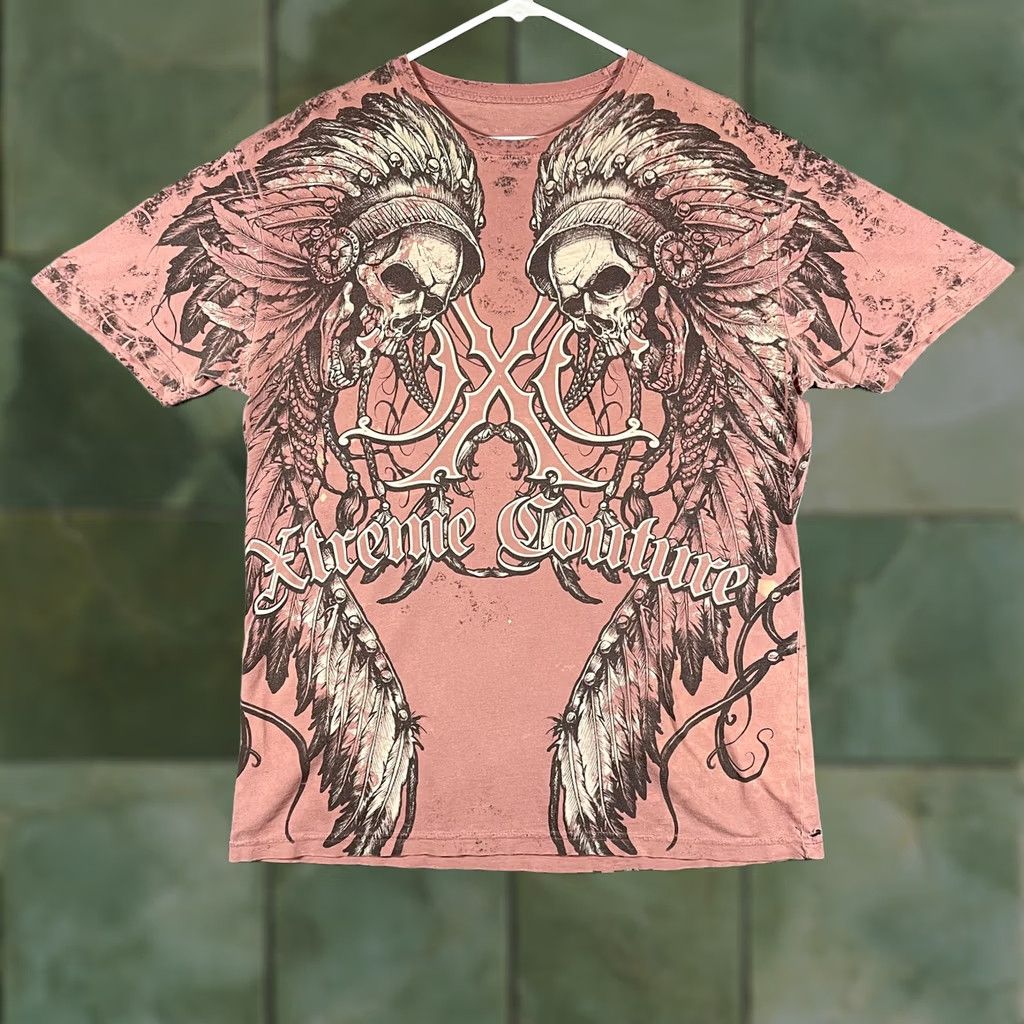 Vintage Xtreme Couture Shirt Mens L Pink Skull Biker Graphic Tee Crew Neck Short Sleeve Wide Xtreme Logo Front Back Size US L / EU 52-54 / 3 - 1 Thumbnail