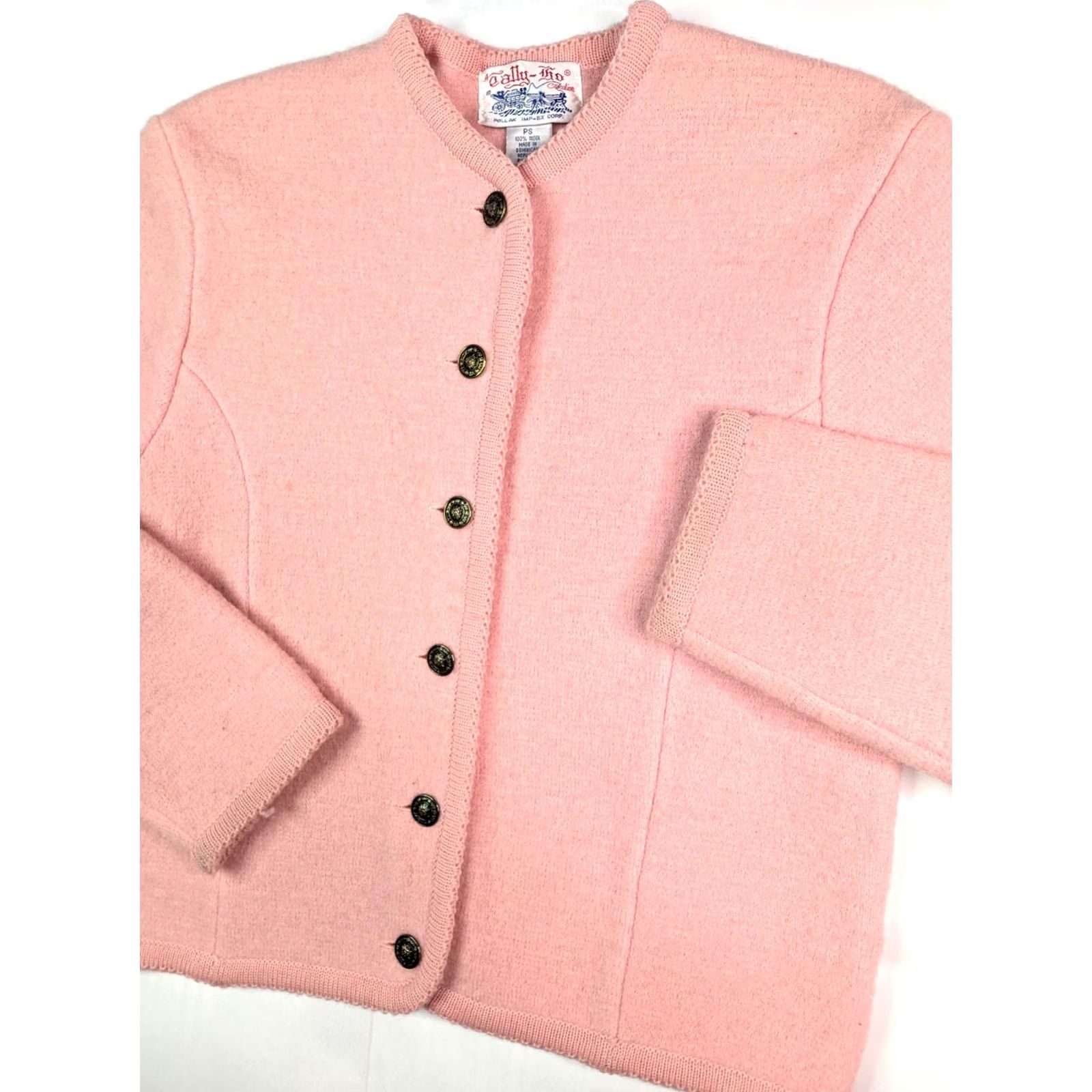 Pinko VINTAGE Tally-Ho Cardigan Wool Sweater Womens PS Pink Buttons 80s 90s Emo Goth Grunge Classic Knit V-Neck Cardigan Womens Size S / US 4 / IT 40 - 2 Thumbnail
