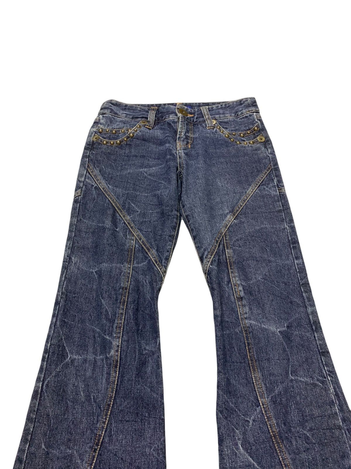 If Six Was Nine × Tornado Mart Azul Pure Japan Flared Geometrical Studded Craft Denim Pants Size US 30 / EU 46 - 6 Thumbnail