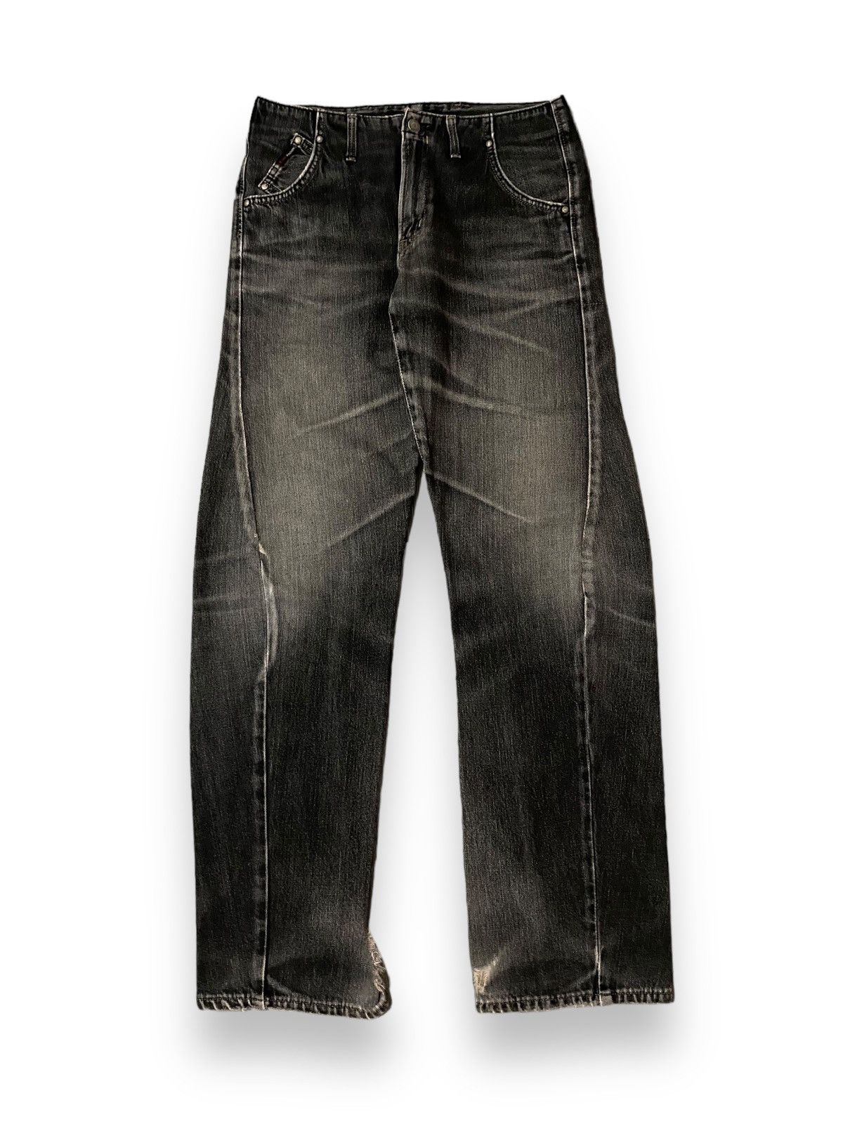 Edwin × Japanese Brand × Le Grande Bleu (L.G.B.) Vintage Edwin E Function Black Faded Curved Leg Jeans Pants Size US 31 - 2 Thumbnail