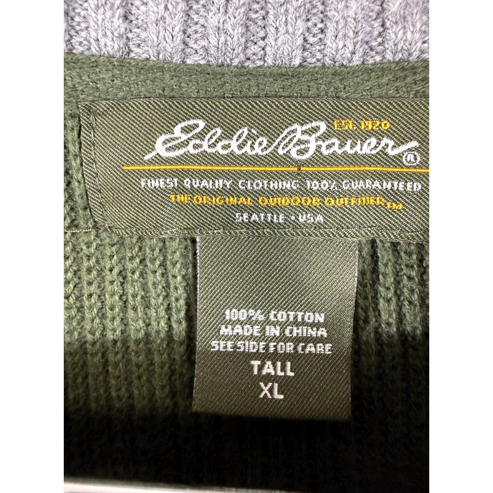 Eddie Bauer VINTAGE? Eddie Bauer Heavy Henley Sweater Mens XL Tall Green Ribbed Knit Pullover Outdoor Size US XL / EU 56 / 4 - 5 Thumbnail