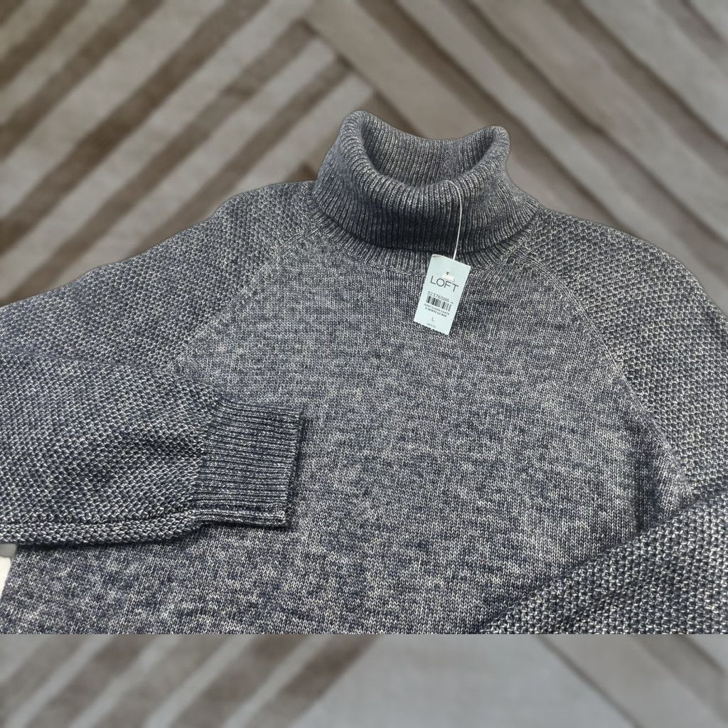 Loft LOFT Womens Sweater Pullover Turtleneck Knit Cotton Blend Size Large Petite Gray Raglan Sleeve Size L / US 10 / IT 46 - 1 Thumbnail