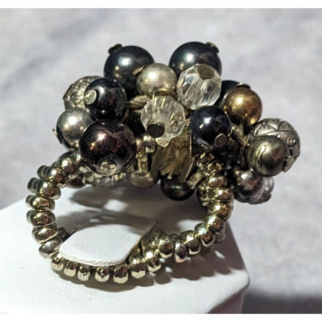 Other Chunky Metallic Beaded Cluster Stretch Ring Size 8 Size ONE SIZE - 10 Thumbnail
