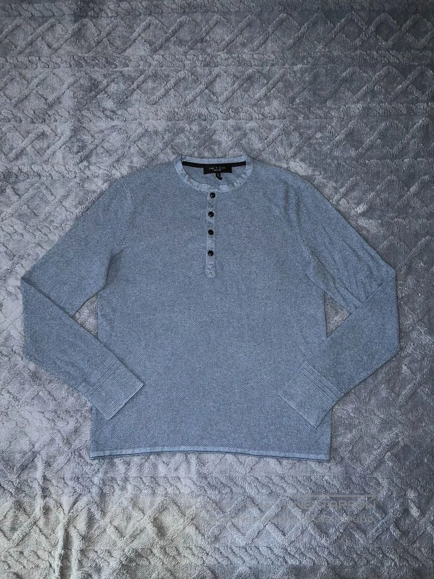 Rag & Bone light blue henley waffle knit sweater. Size US L / EU 52-54 / 3 - 1 Thumbnail