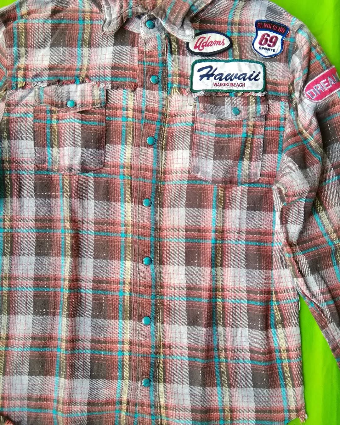 Other Buzz Spunky Hawaii Surf Brown Plaid Flanel Shirt Size L / US 10 / IT 46 - 3 Thumbnail