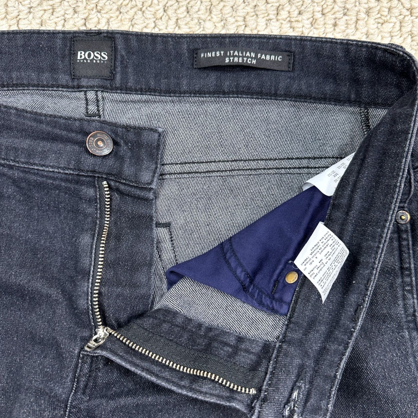 HUGO BOSS Jeans Slim 33x31 Black Denim 5-Pocket Logo City Italy Men