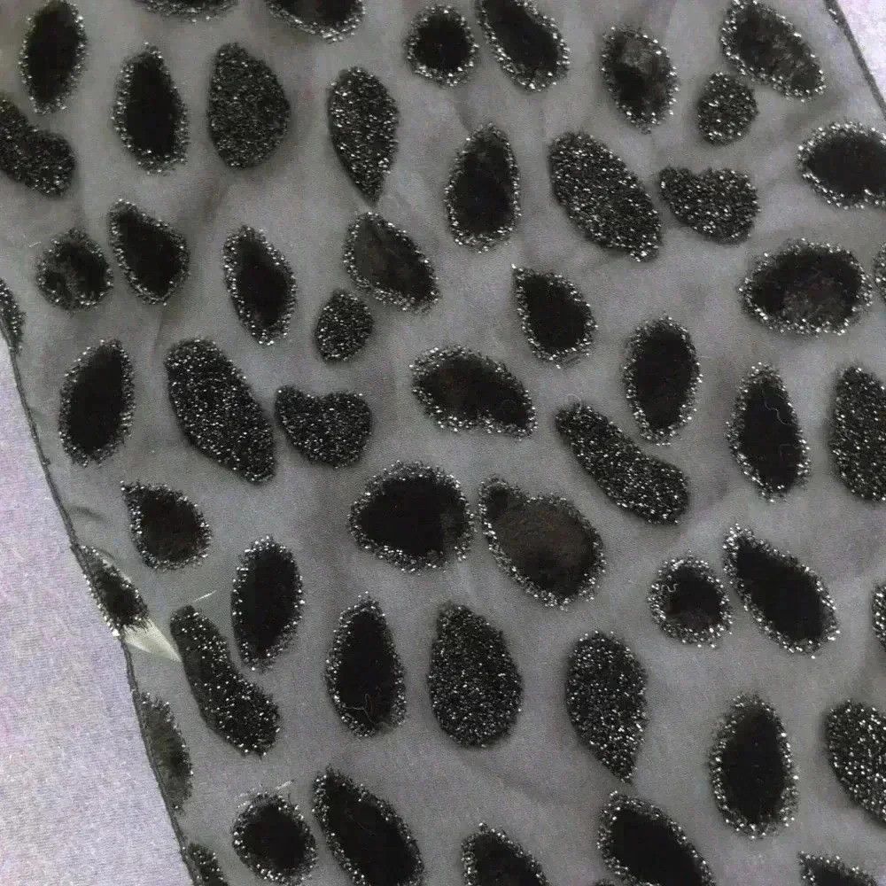 Vintage Black Cheetah Print Scarf Sparkle Black velvet on mesh 60 x Size ONE SIZE - 2 Thumbnail