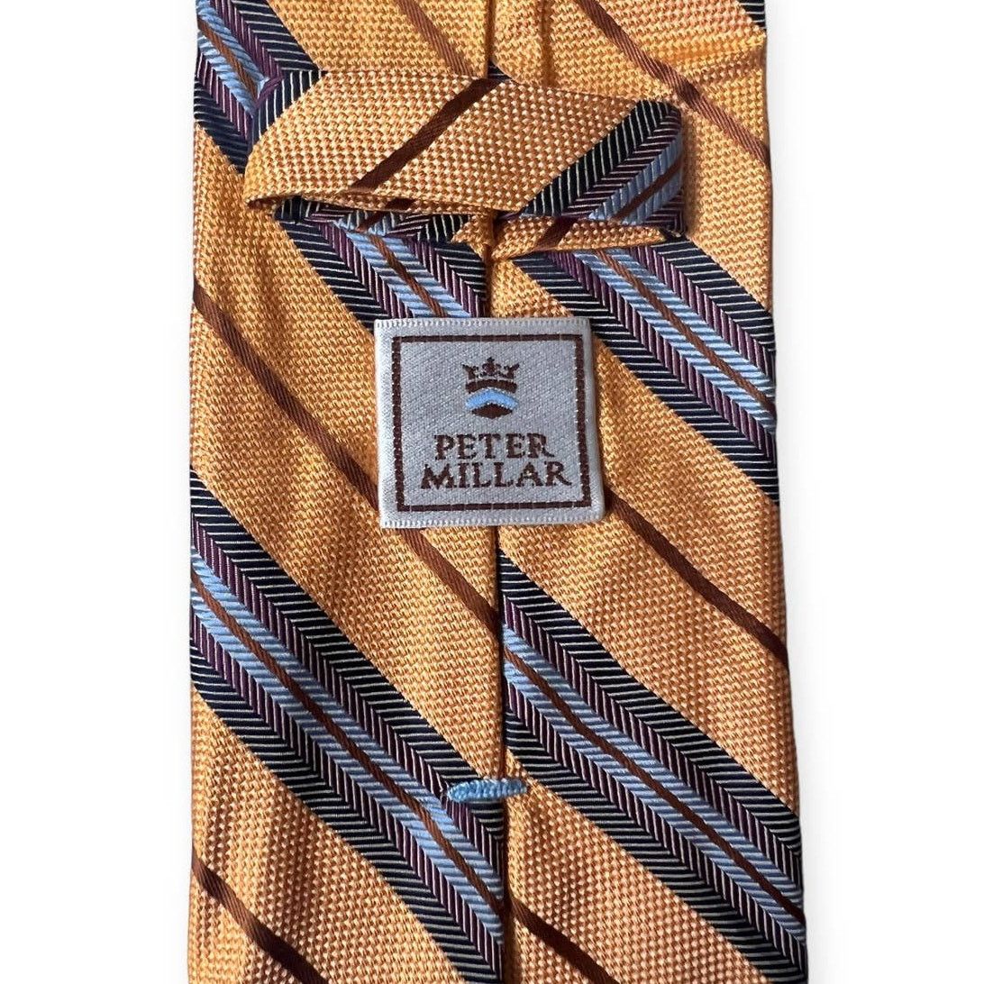 Peter Millar Peter Millar Yellow Orange Blue Striped 100% Silk Tie Size ONE SIZE - 6 Thumbnail