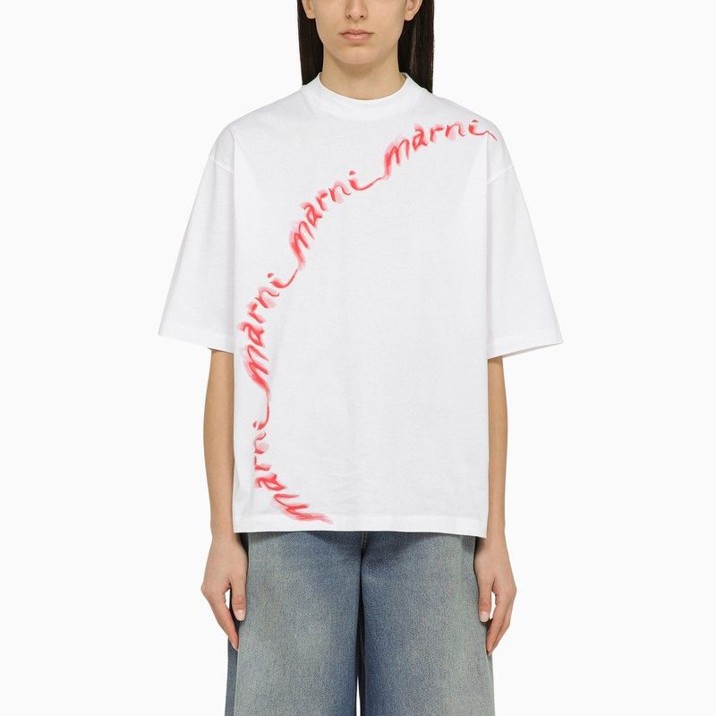 image of Marni White T-Shirt With Logo In Organic Cotton, Women's (Size XS)