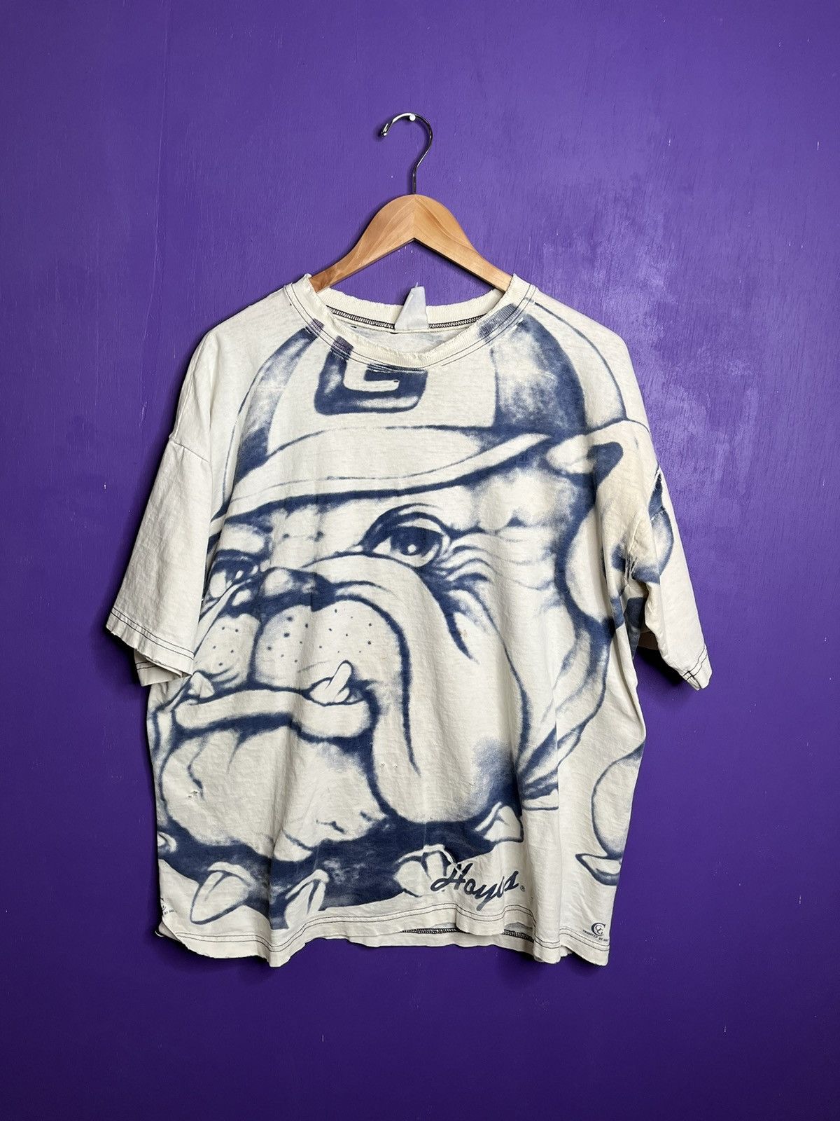 image of American College x Made In USA Vintage 90's Georgetown Hoyas Aop Mascot T-Shirt in White (Size XL)