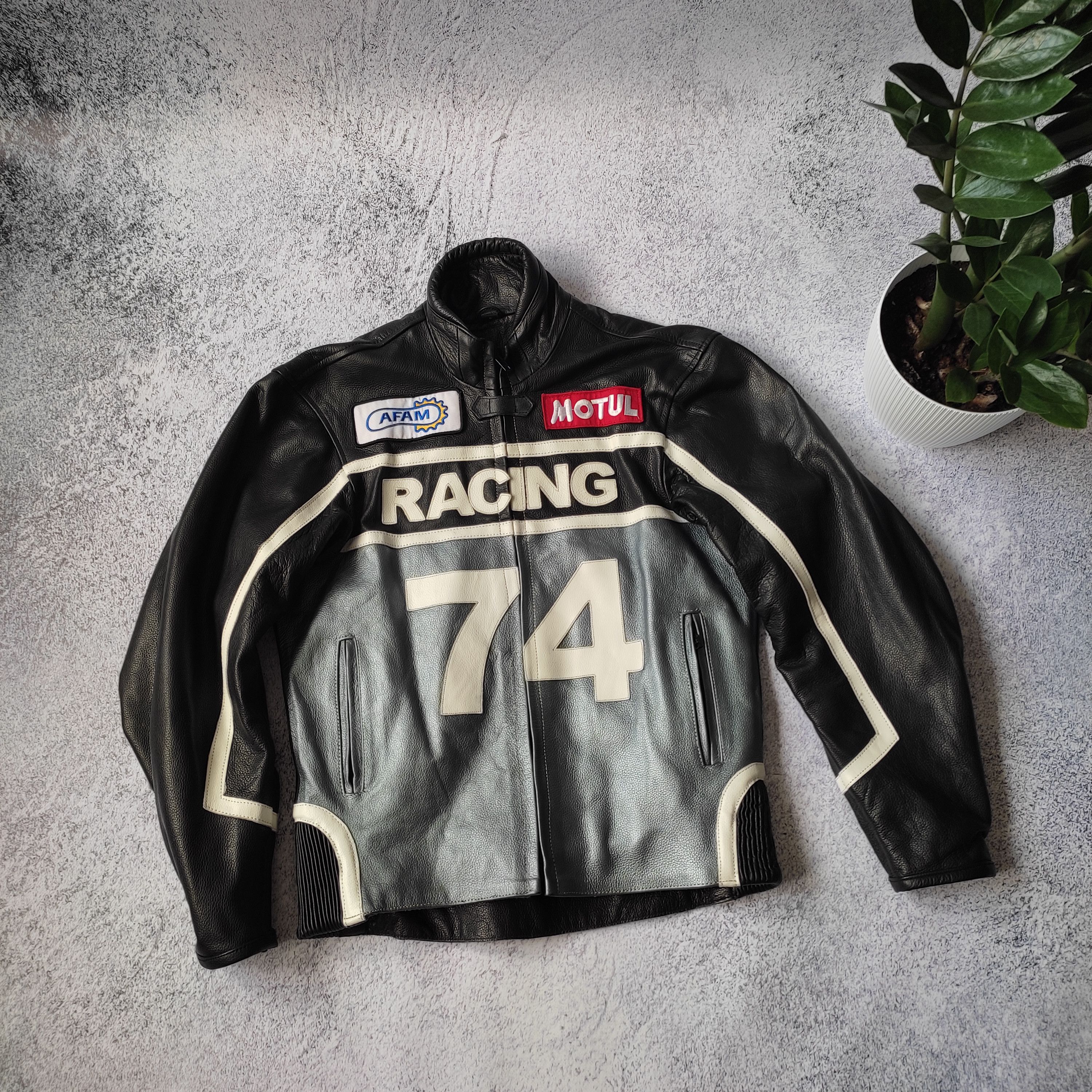 Mens vintage leather racing jacket motul