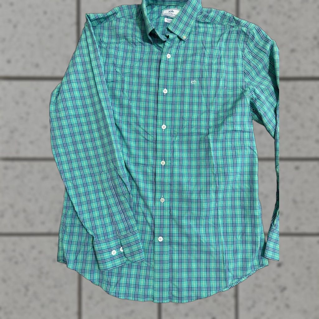 Southern Tide VINTAGE? No – the item isn’t vintage. Southern Tide Men’s Small Blue Plaid Nylon Performance Long Sleeve Button Down Size US S / EU 44-46 / 1 - 1 Thumbnail