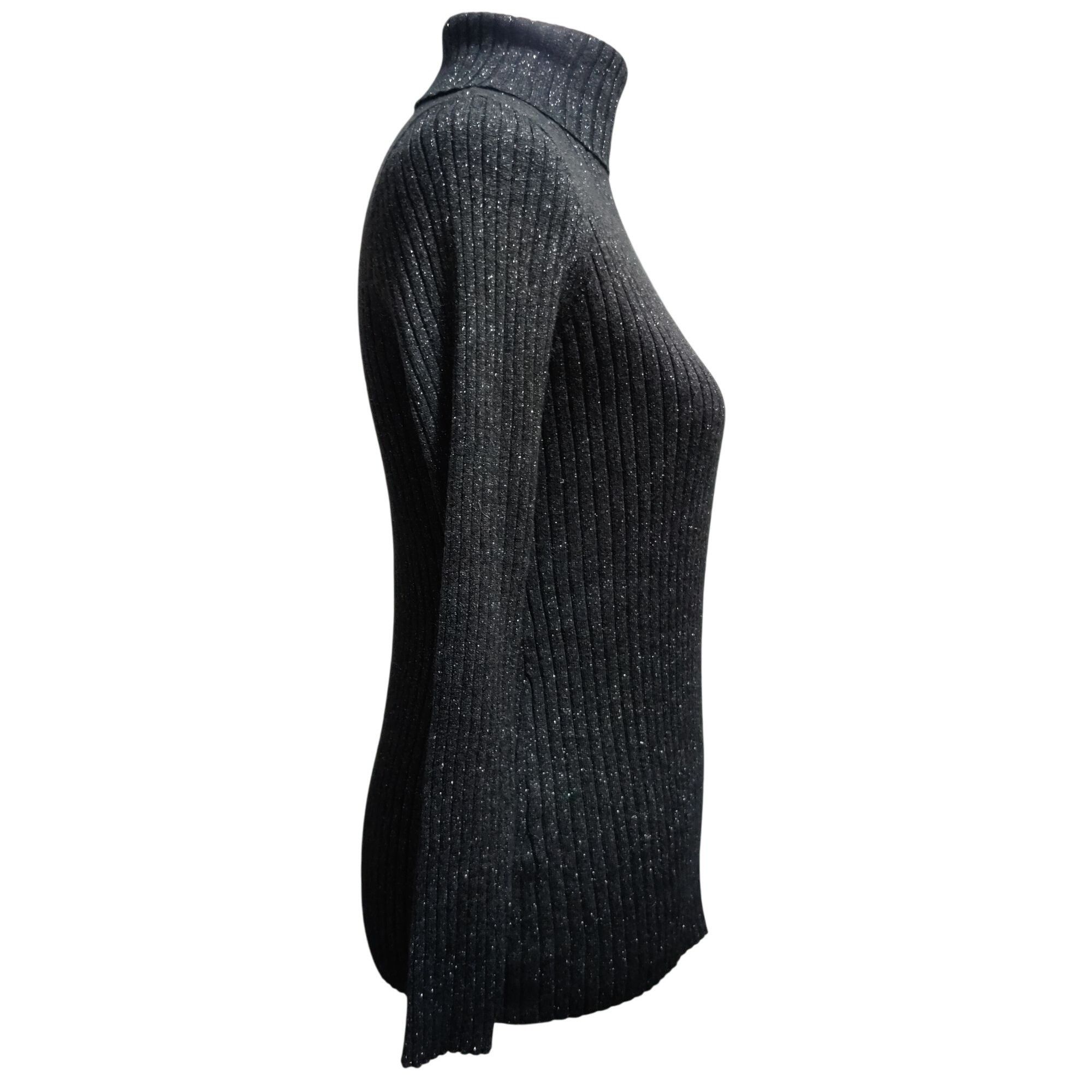 Chicos Chicos 0 Small Black Gray Silver Ribbed Metallic Turtleneck Size S / US 4 / IT 40 - 5 Thumbnail