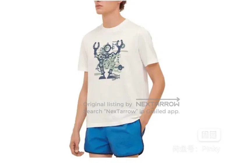 Hermes Hermes Men's Robot Short Sleeve T-Shirt, White, Pure Cotto Size US M / EU 48-50 / 2 - 2 Thumbnail