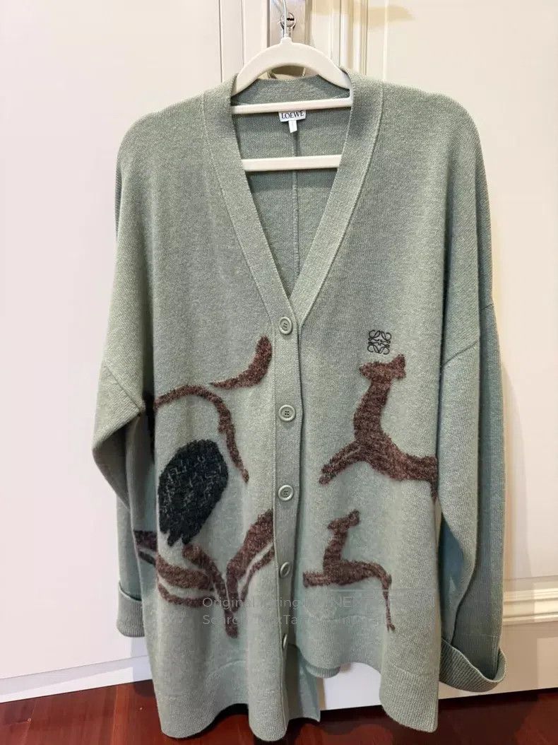 Loewe Loewe Fawn Cardigan, Sage Green, 97% Wool Size XS / US 0-2 / IT 36-38 - 3 Thumbnail