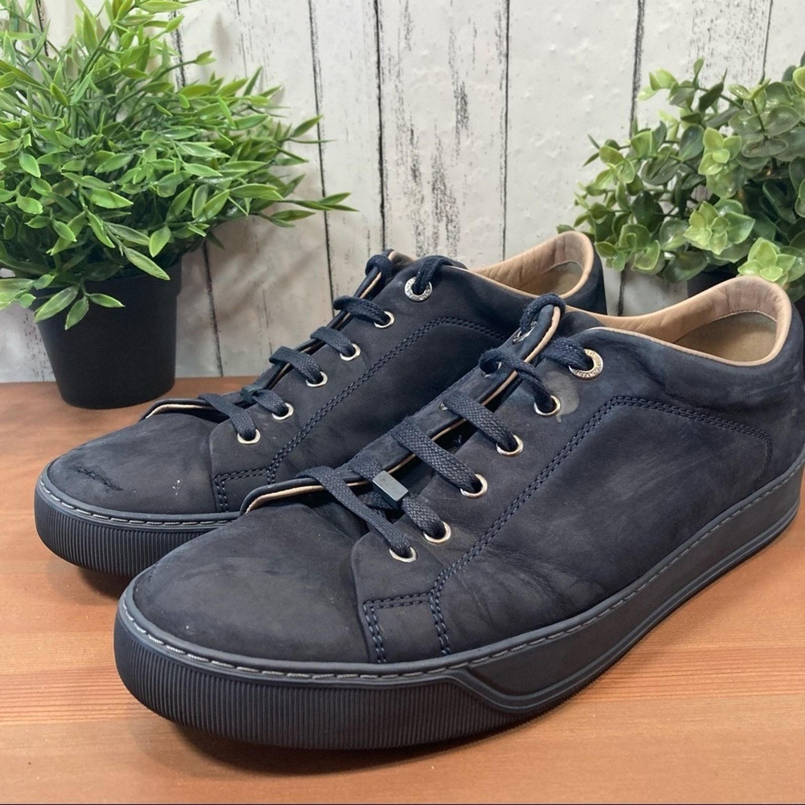 Lanvin Men's Dark Blue Calfskin Low Top Sneakers Size 8