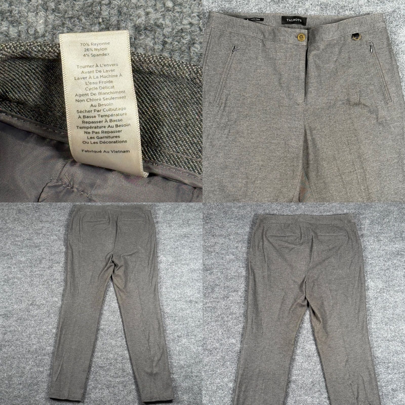 Talbots Talbots Pants Skinny Ankle Gray Women's 8 Stretch Pockets Zip Button Work Casual Knit Mid Rise Inseam 29 in Slim Size 30" / US 8 / IT 44 - 8 Thumbnail