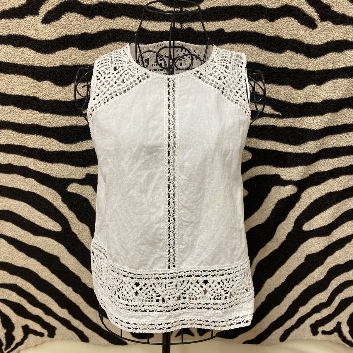 Vintage White sleeveless cotton tunic Size S / US 4 / IT 40 - 2 Thumbnail