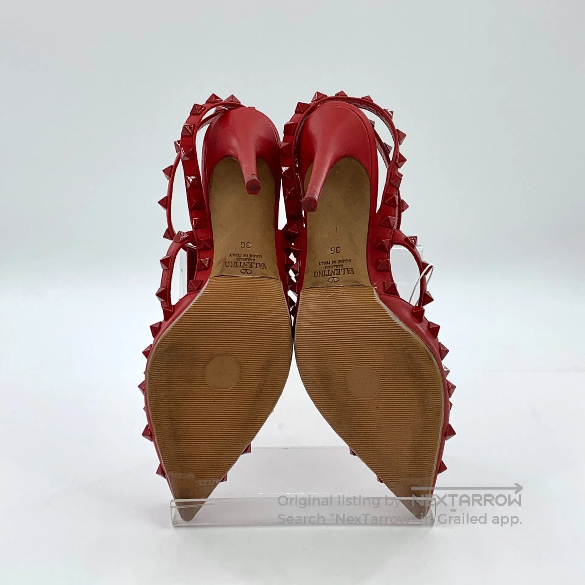 Valentino Valentino Deep Red Pointed Toe Stud One-Strap Stiletto Hig Size US 5.5 / IT 35.5 - 5 Thumbnail